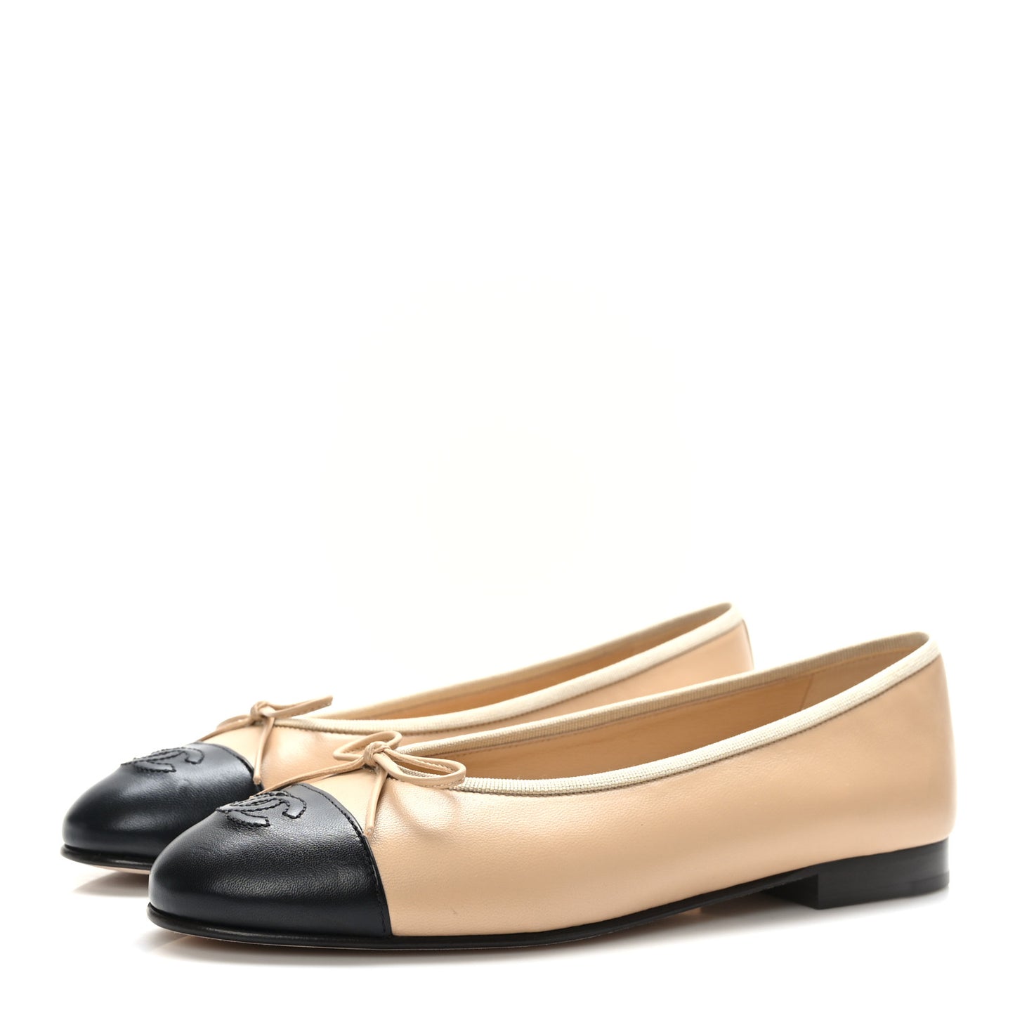Lambskin Cap Toe CC Ballerina Flats 38 Beige Black