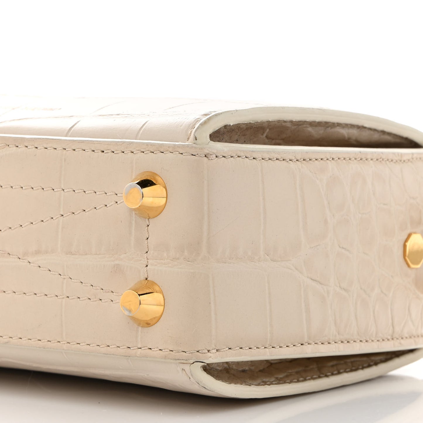 Calfskin Crocodile Embossed Box Shoulder Bag 16 Cream