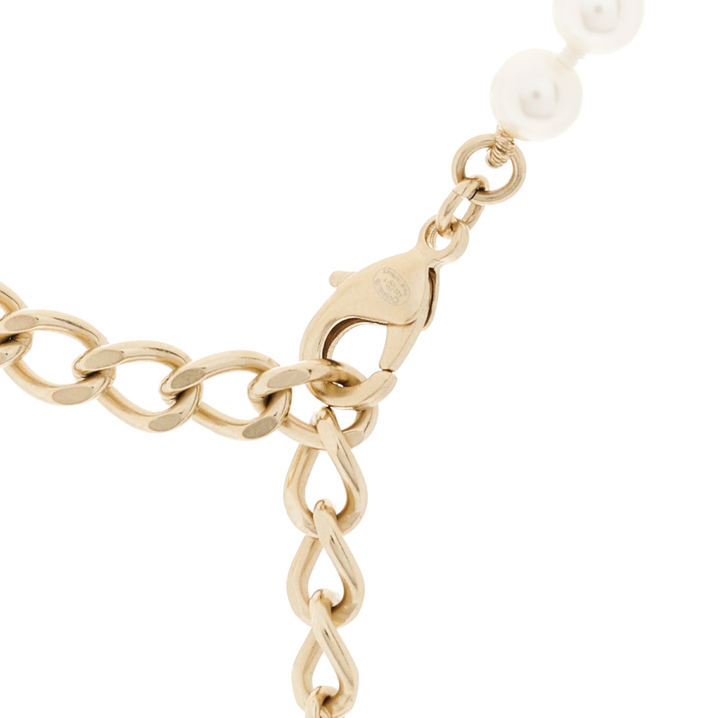 Pearl Crystal Baguette CC Short Necklace Gold