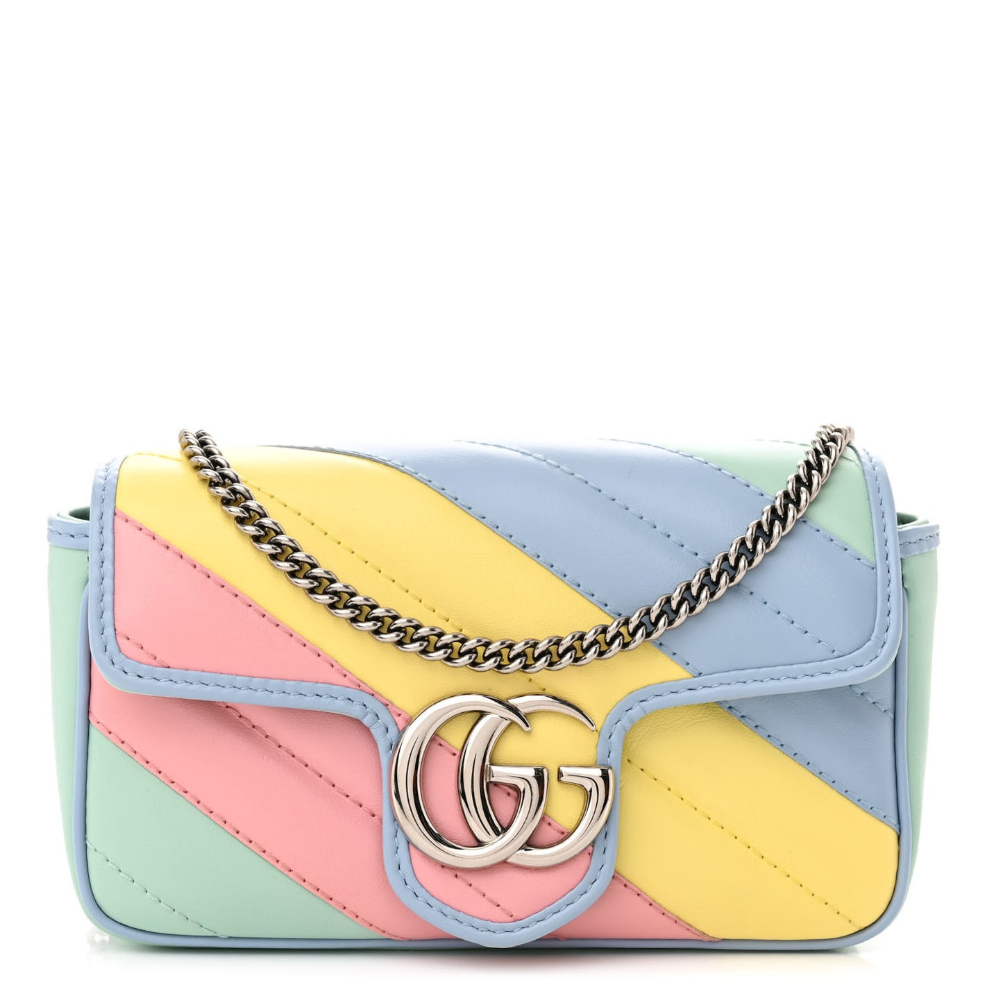 Calfskin Matelasse Diagonal Super Mini GG Marmont Shoulder Bag Multicolor Pastel