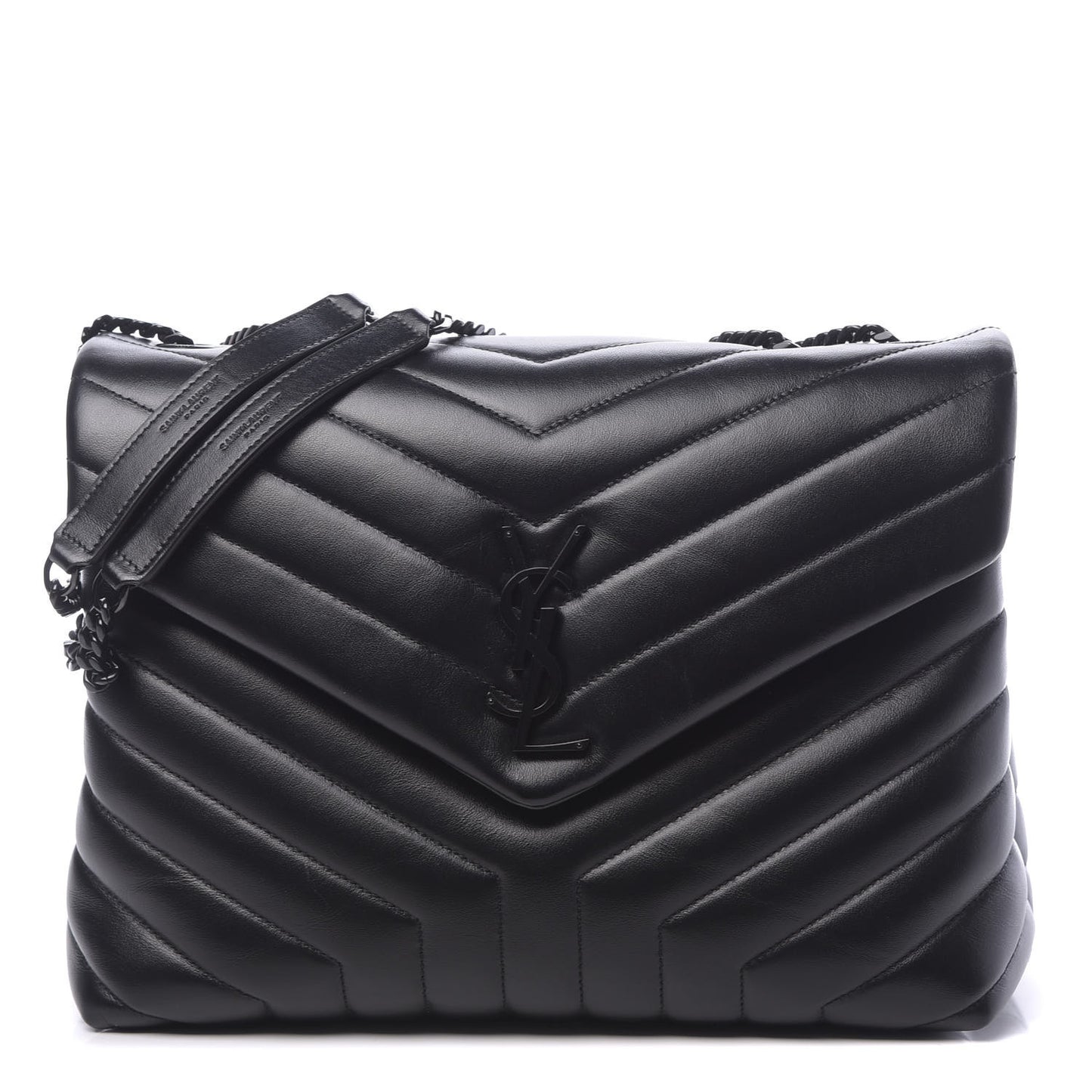 Calfskin Y Quilted Monogram Medium Loulou Chain Satchel Black