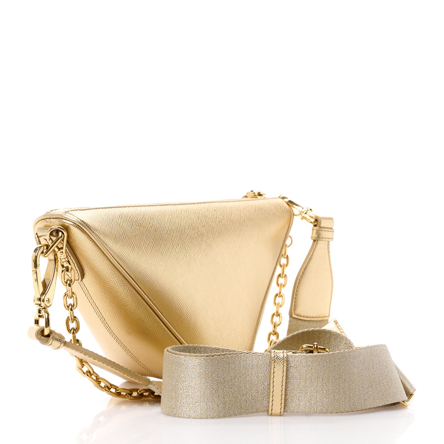 Saffiano Lux Triangle Shoulder Bag Platino