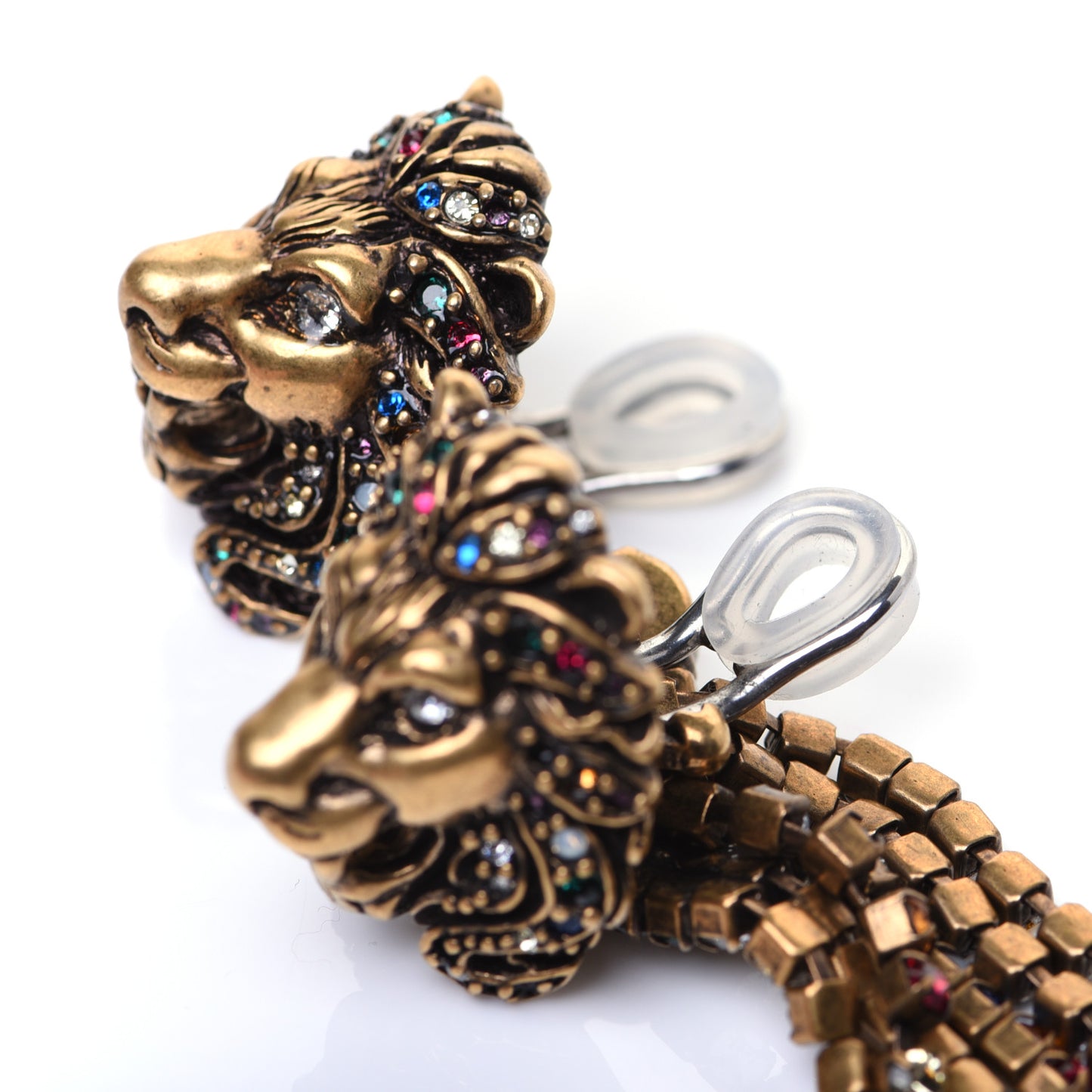 Metal Crystal Asymmetric Lion Head Earrings Multicolor