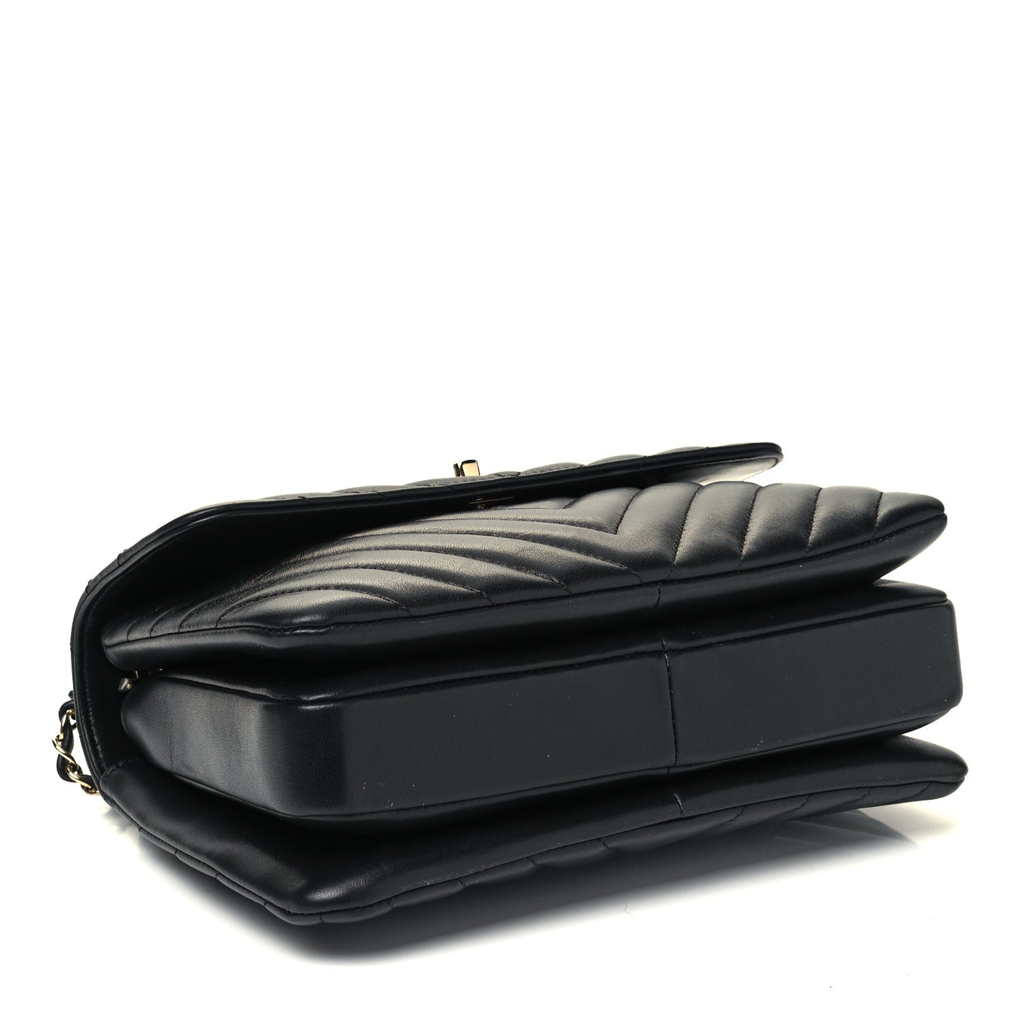Lambskin Chevron Quilted Small Trendy CC Dual Handle Flap Bag Black