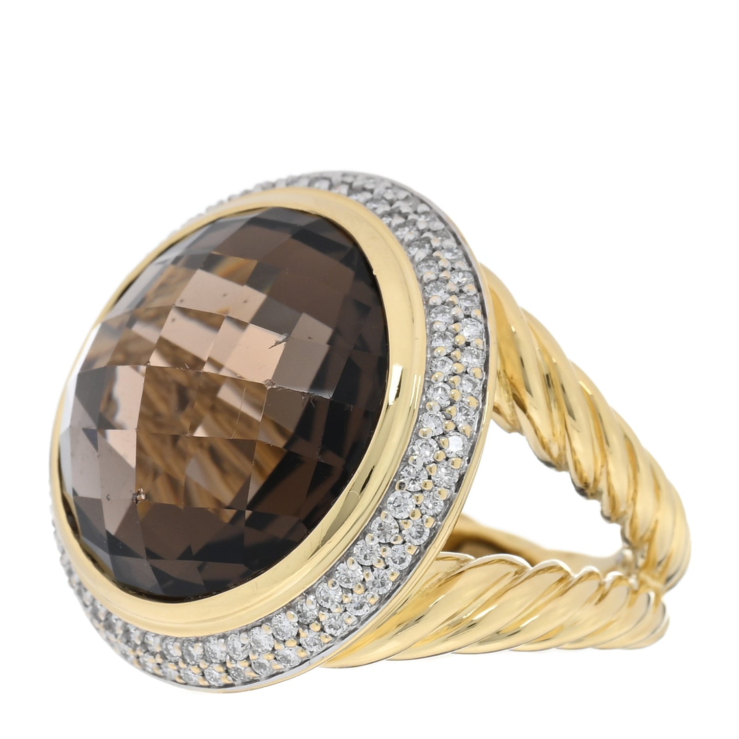 18K Yellow Gold Diamond Smoky Quartz 18mm Cerise Ring 56 7.5