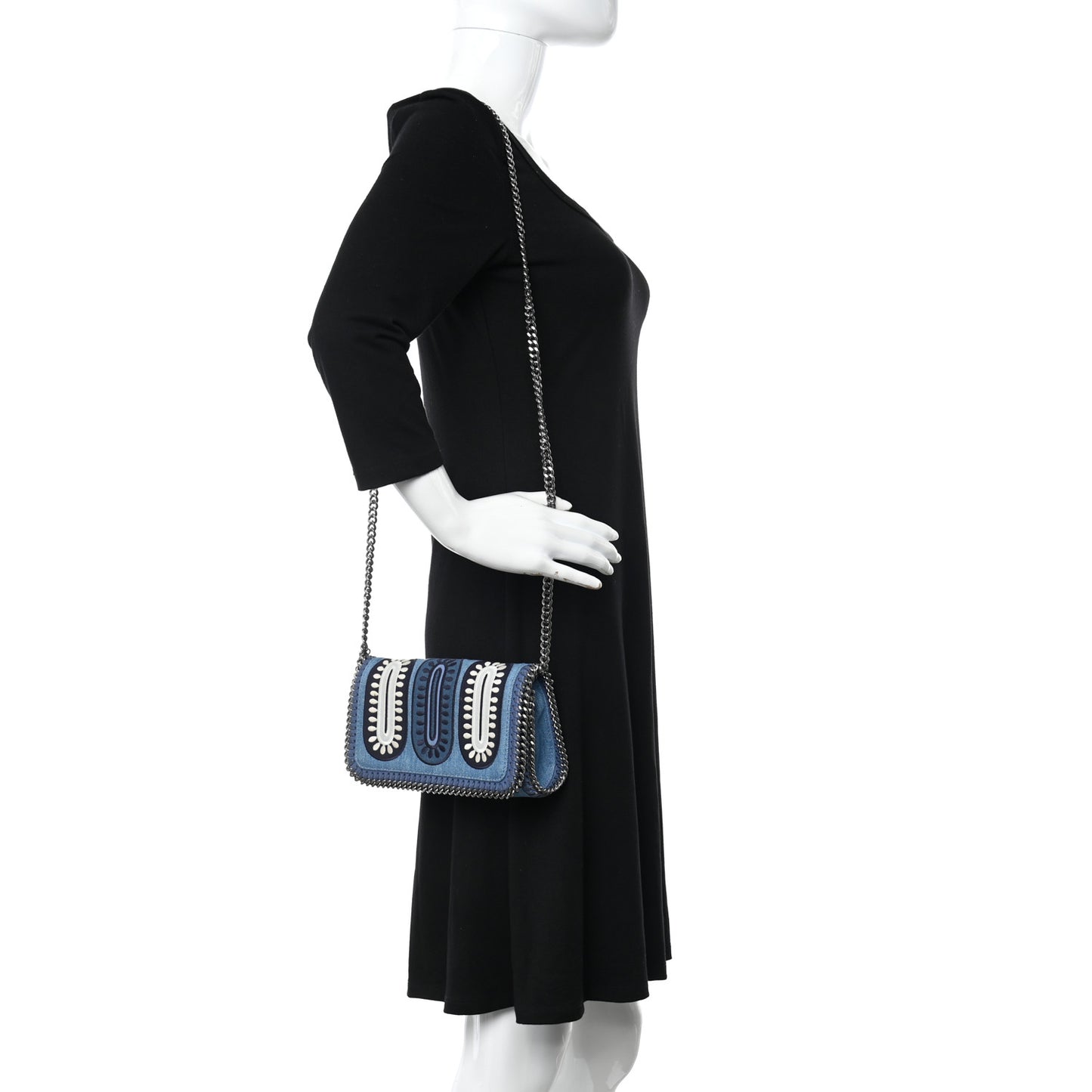 Eco Denim Embroidered Zigarette Falabella Crossbody Blue