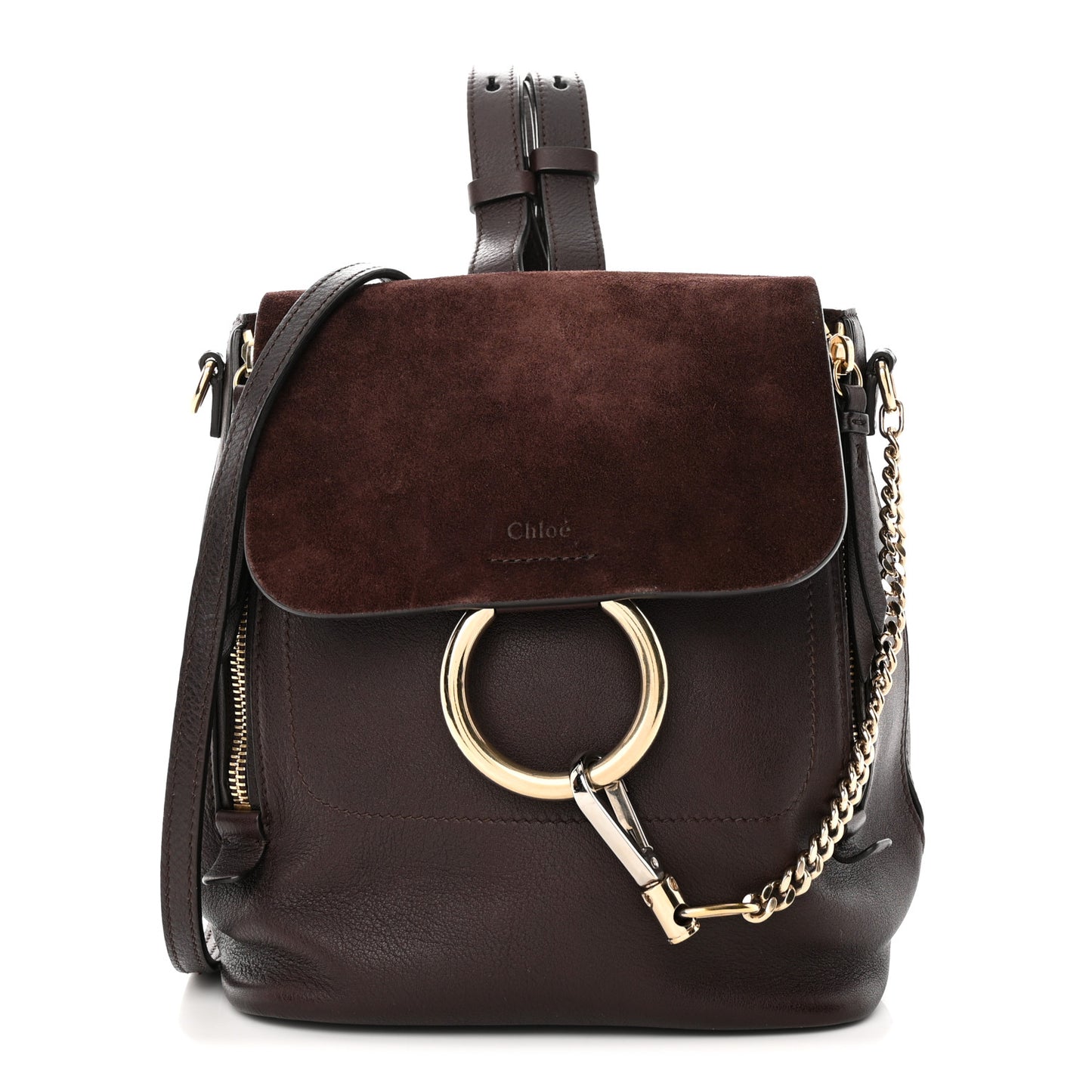 Suede Calfskin Small Faye Backpack Carbon Brown