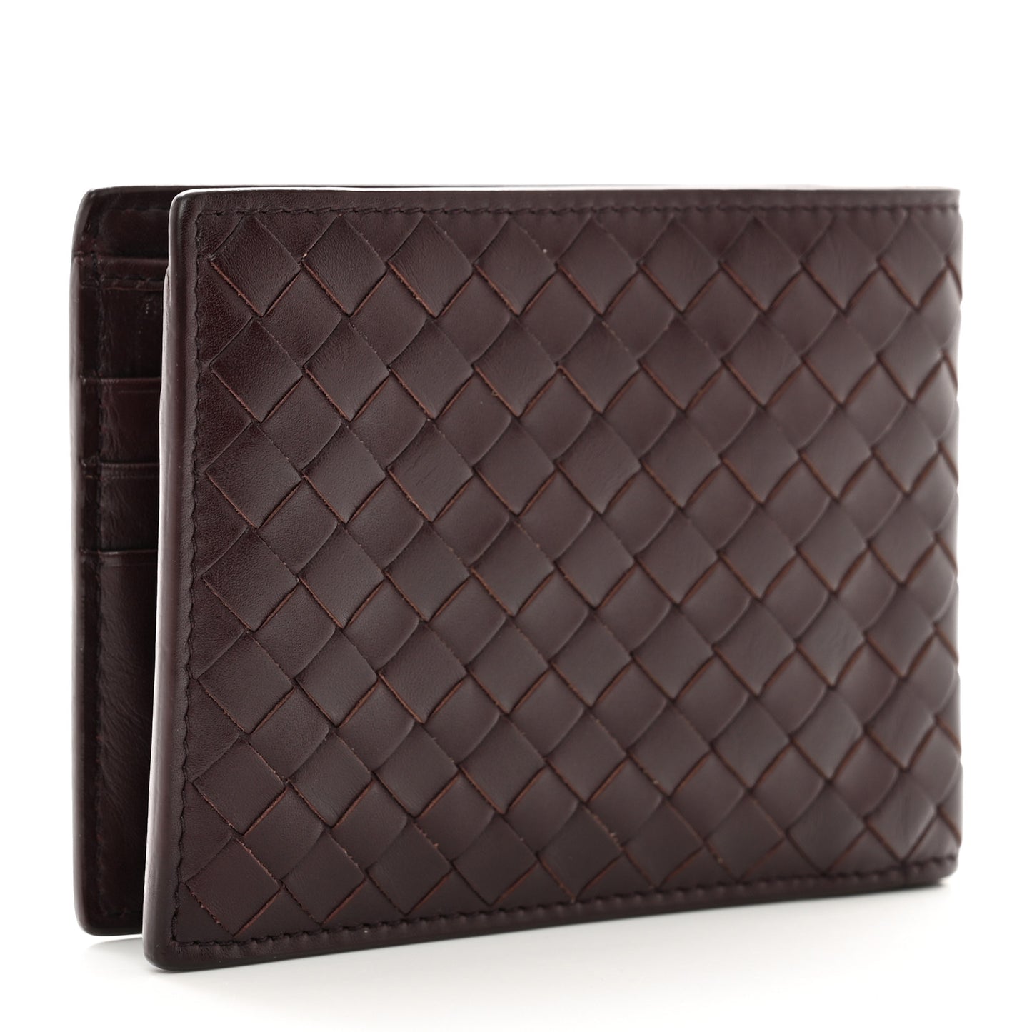Nappa Intrecciato Bi-Fold Wallet Dark Barolo