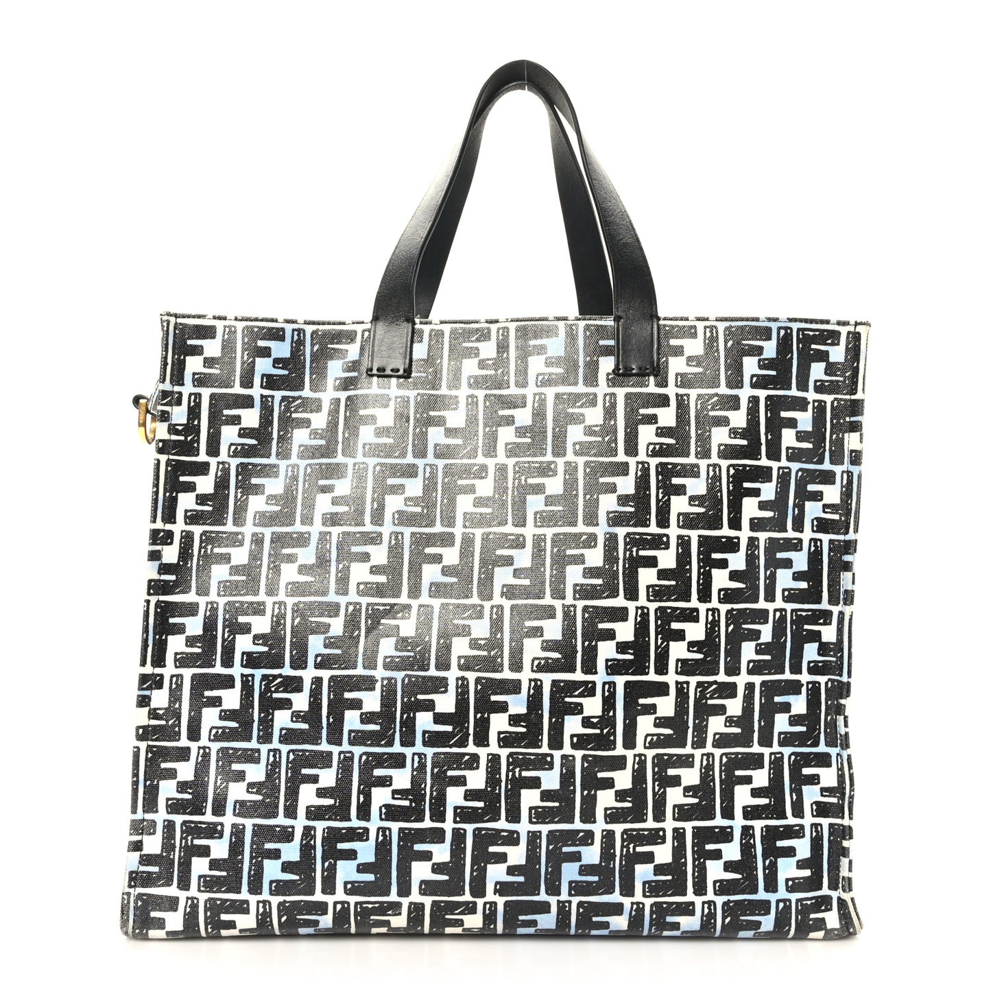 X JOSHUA VIDES Coated Canvas FF Cloudy Shopping Tote White Celeste Black