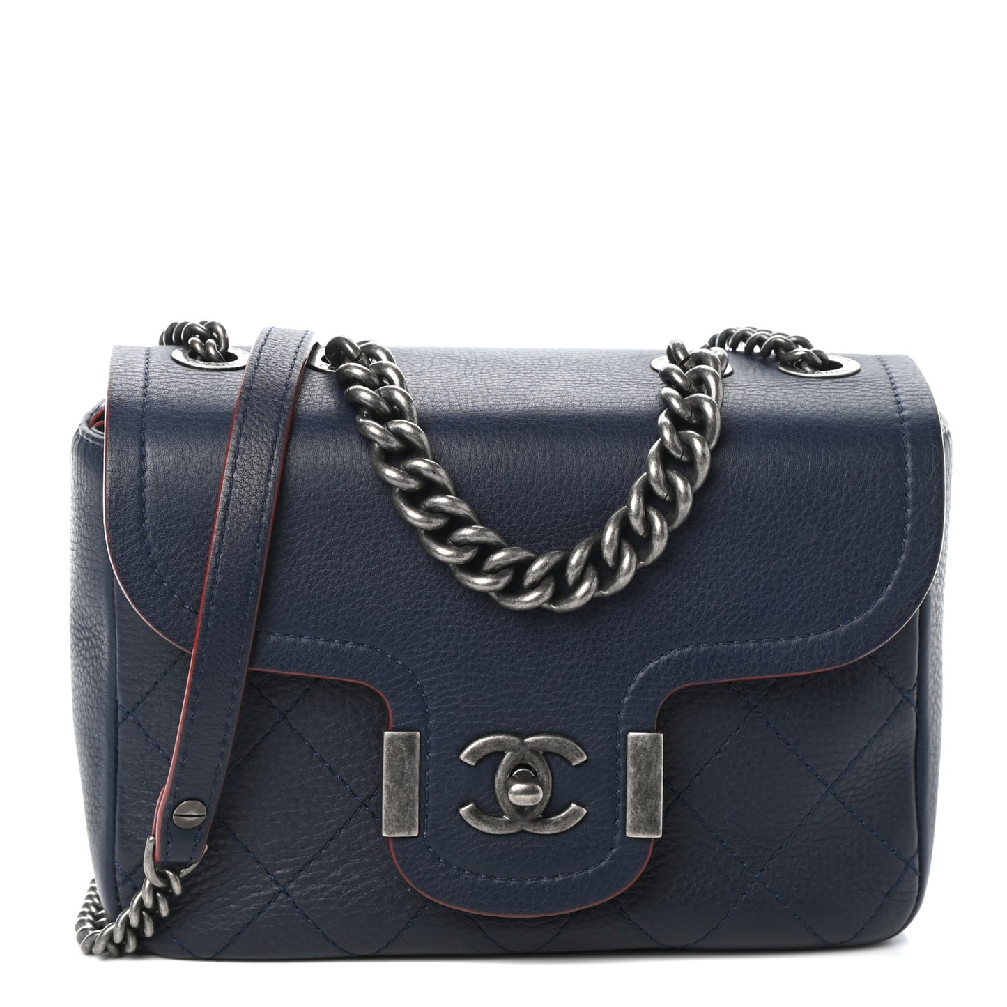 Grained Calfskin Archi Chic Flap Navy