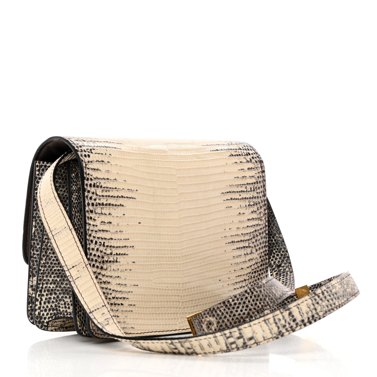 Lizard Small Classic Box Flap Bag Natural