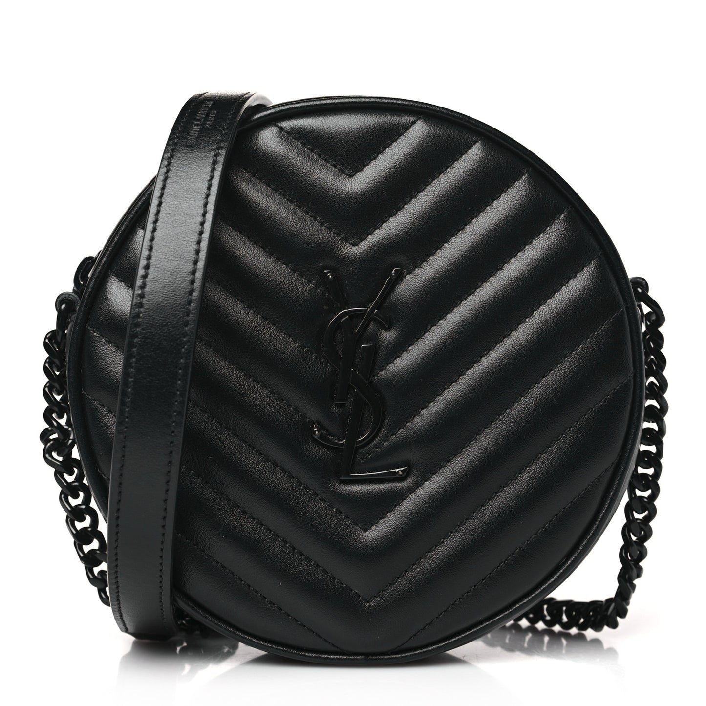 Calfskin Matelasse Chevron Round Vinyle Camera Bag Black