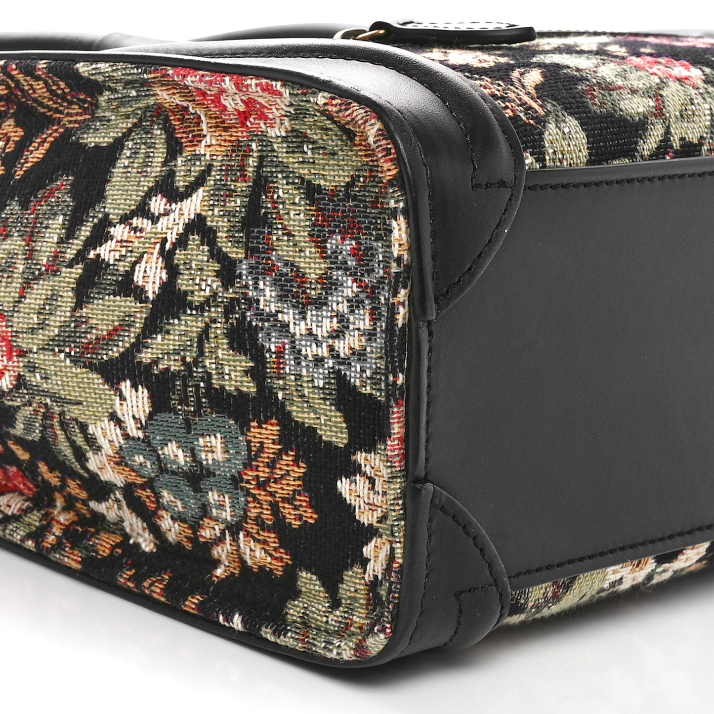 Calfskin Lambskin Canvas Jacquard Floral Nano Luggage Black