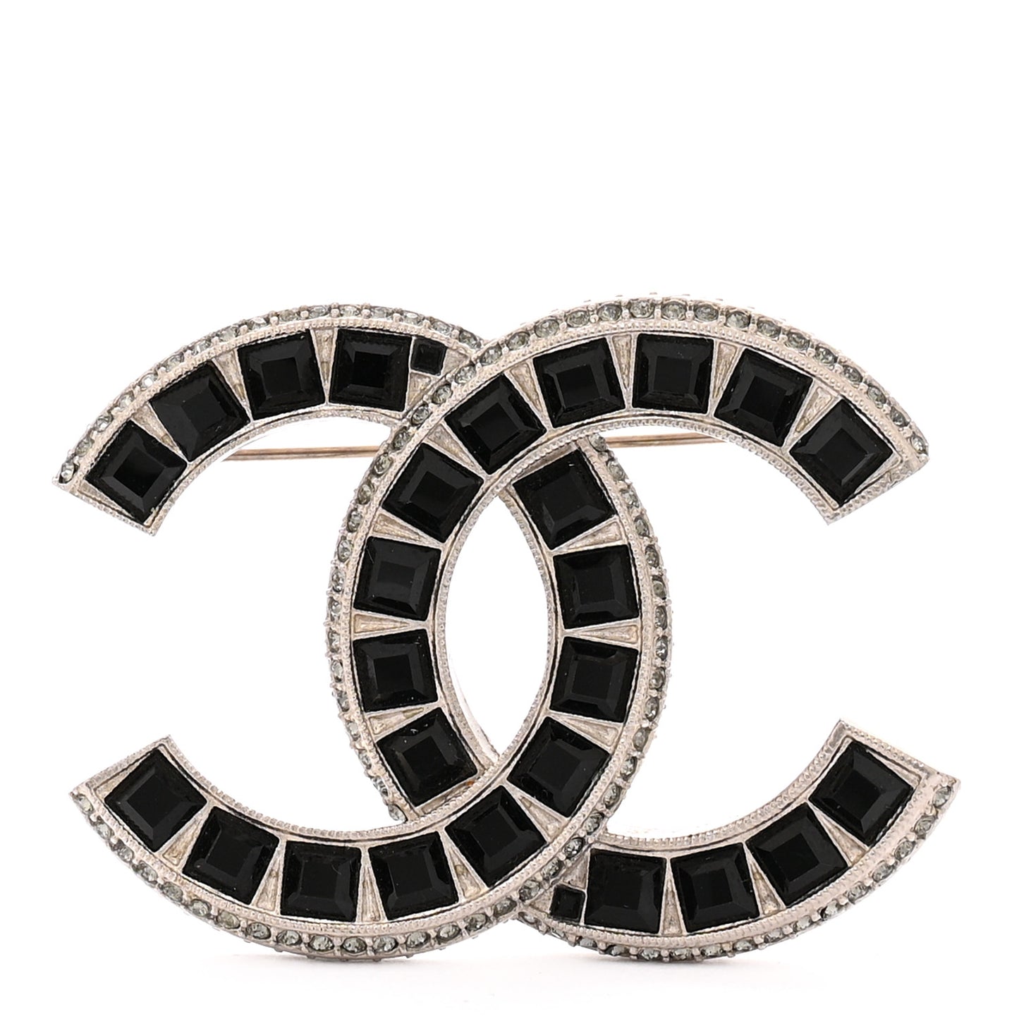 Baguette Crystal CC Brooch Silver Black