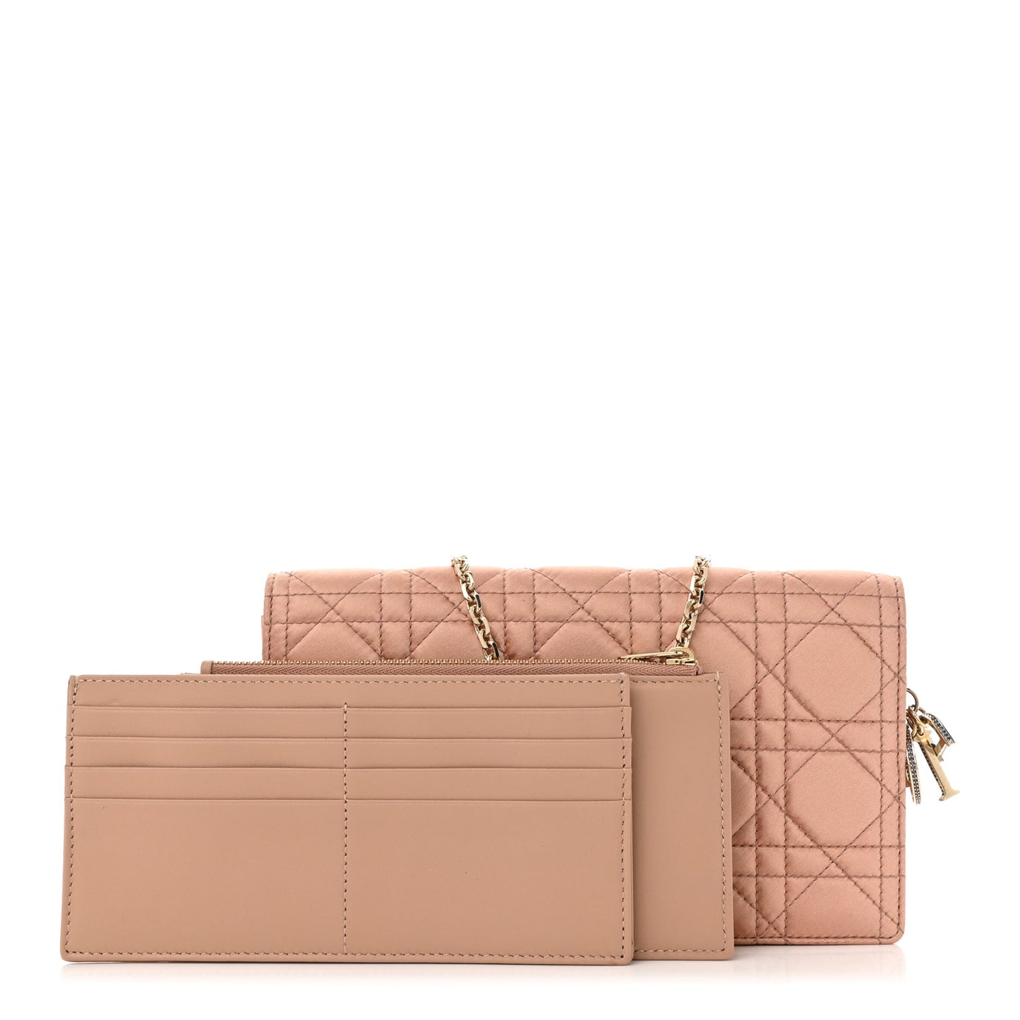 Satin Crystal Cannage Lady Dior Pouch Nude