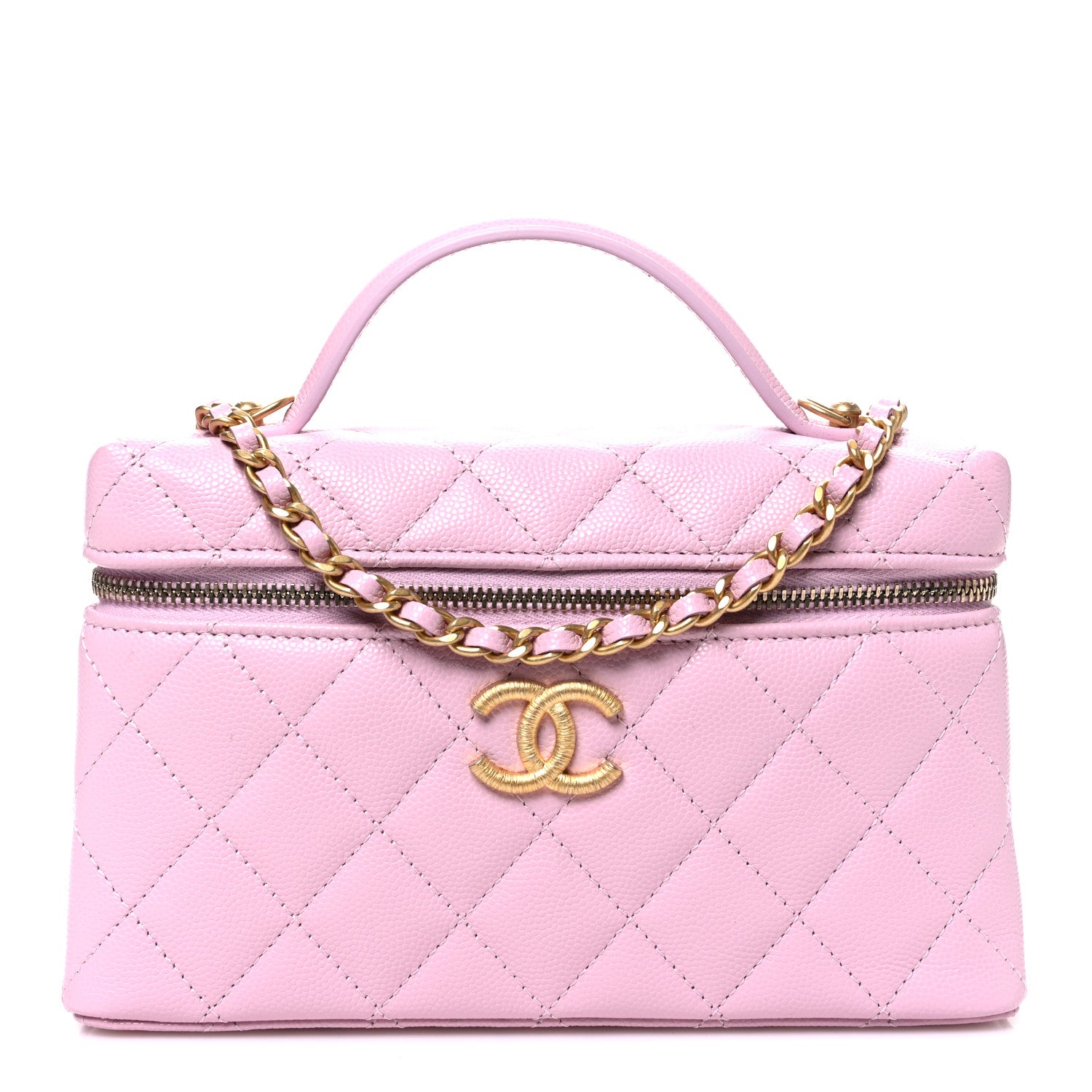 Chanel Caviar Quilted Textured CC Top Handle Slim Vanity With