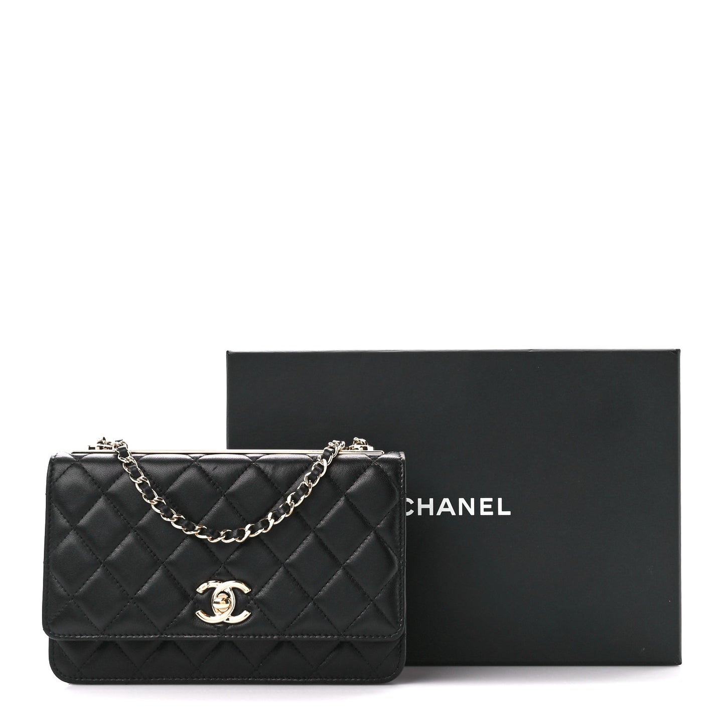 Lambskin Quilted Trendy CC Wallet On Chain WOC Black