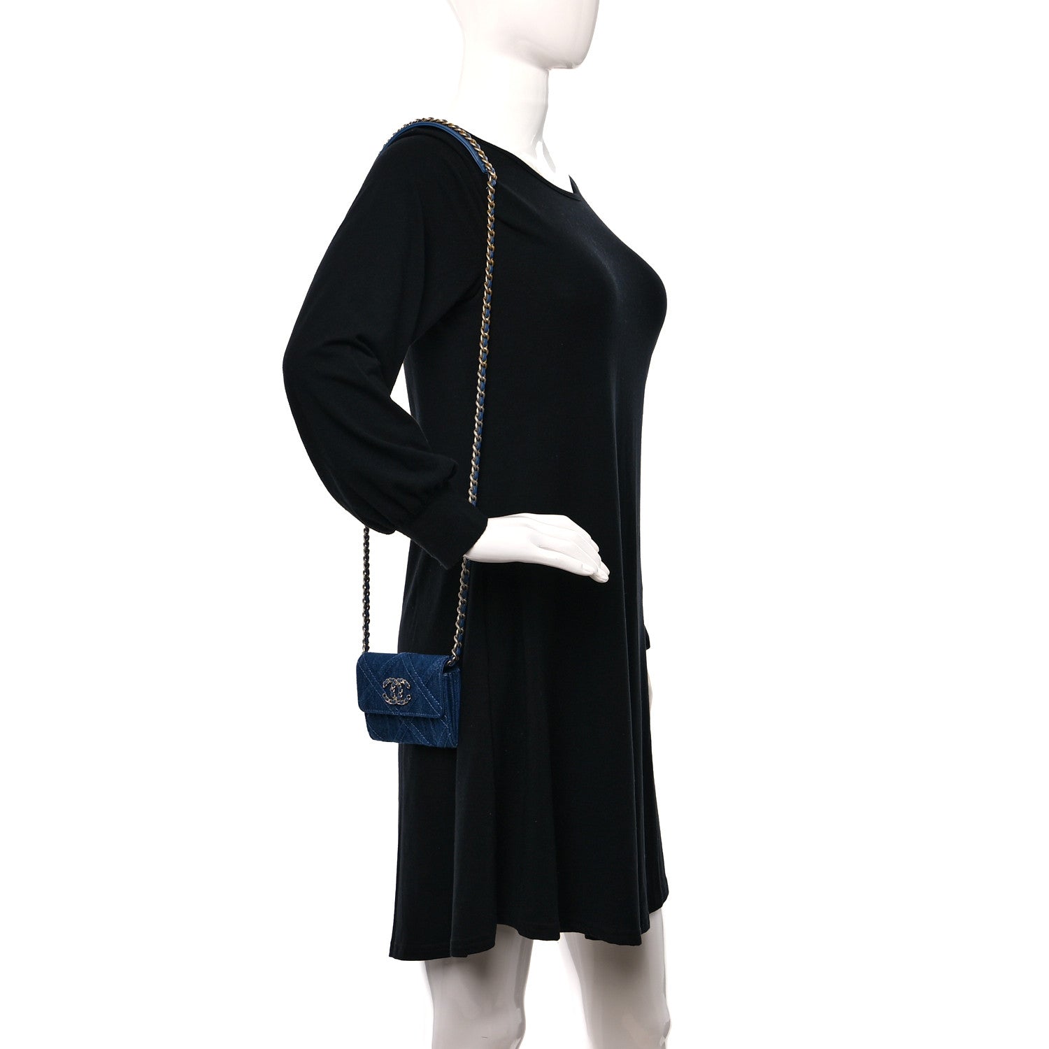 Chanel Denim Quilted Chanel 19 Flap Coin Purse With Chain Blue 2 of 9