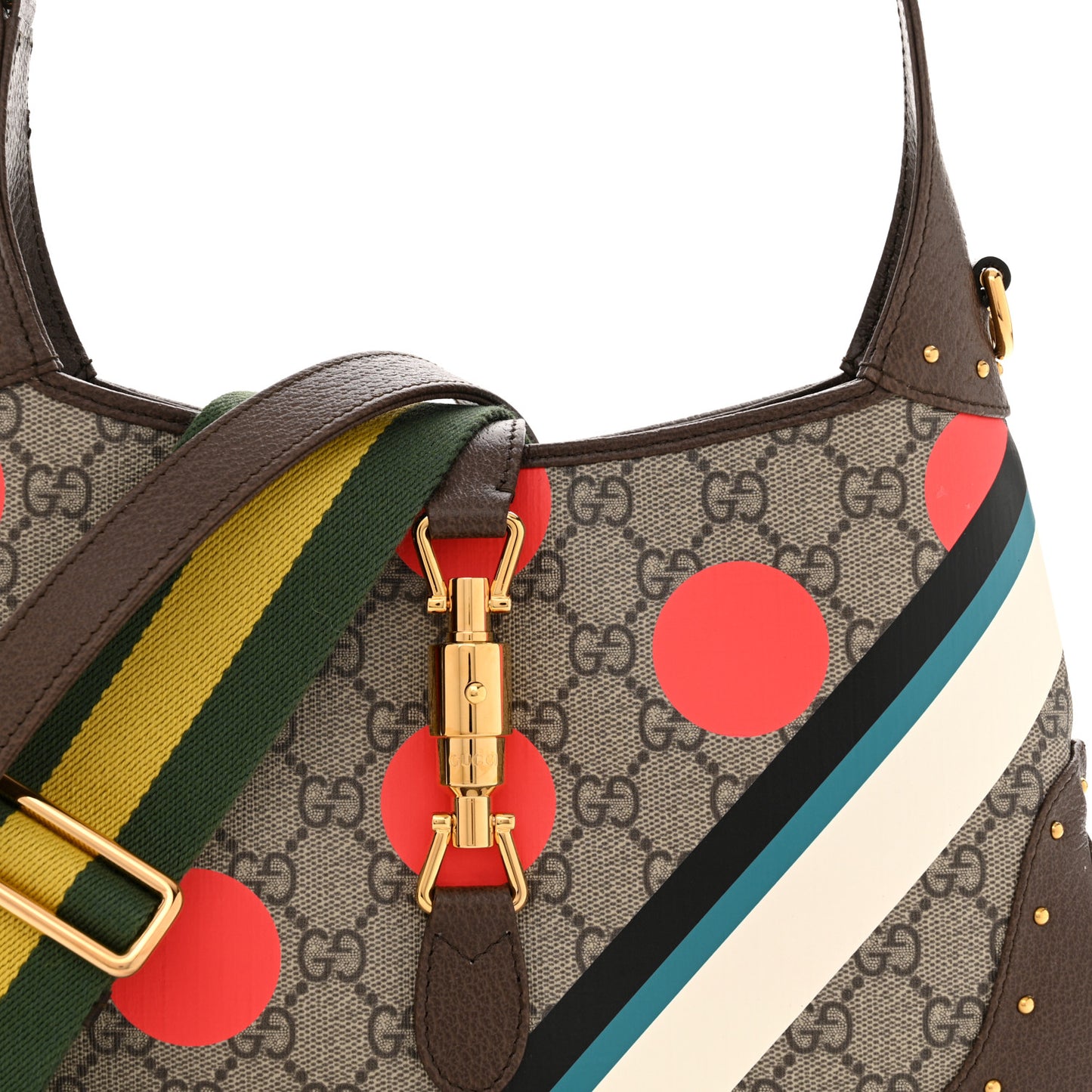 GG Supreme Monogram Geometric Textured Dollar Calfskin Web Small Jackie 1961 Hobo