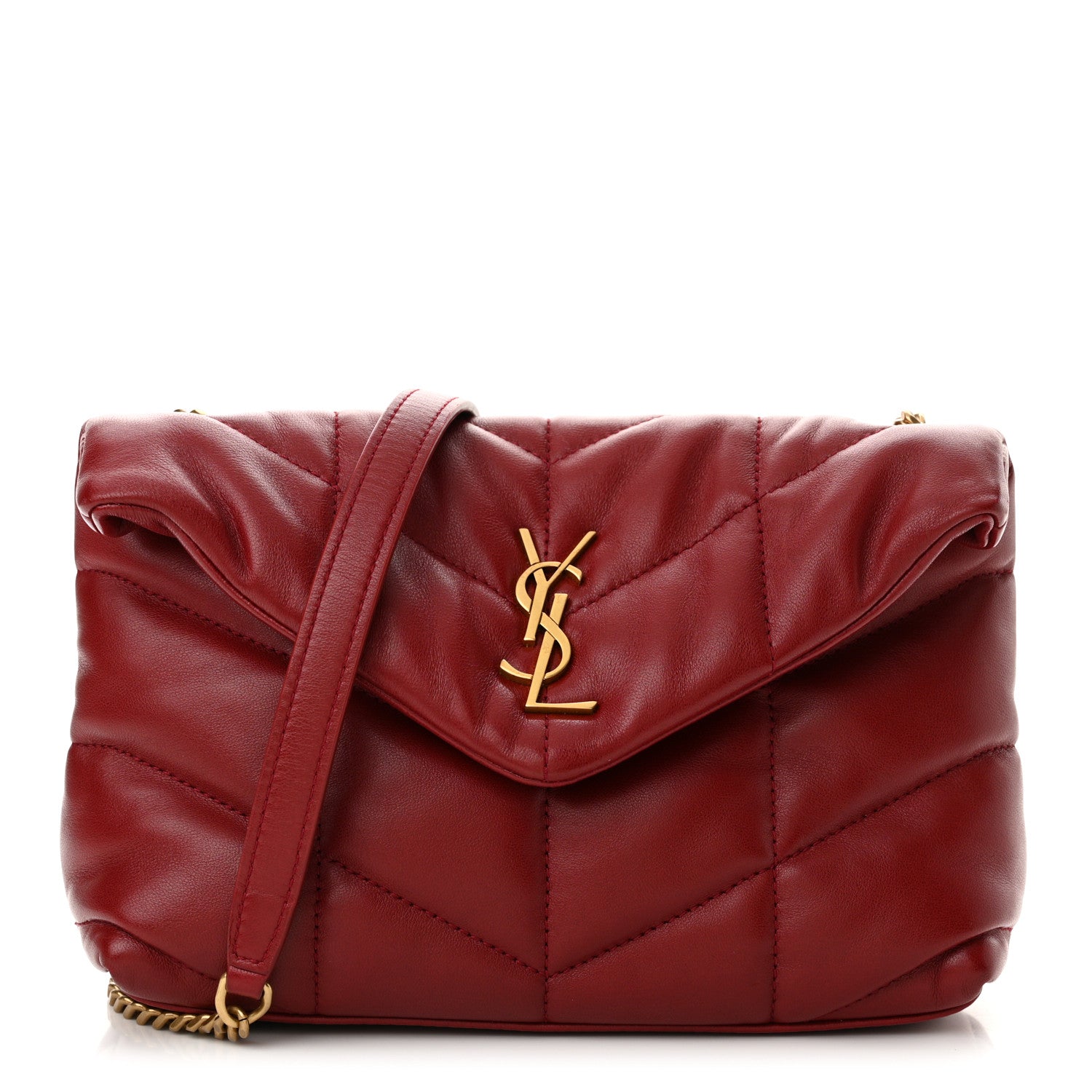 Saint Laurent Lambskin Quilted Toy Loulou Puffer Monogram Chain Satchel Opyum Red 1 of 11