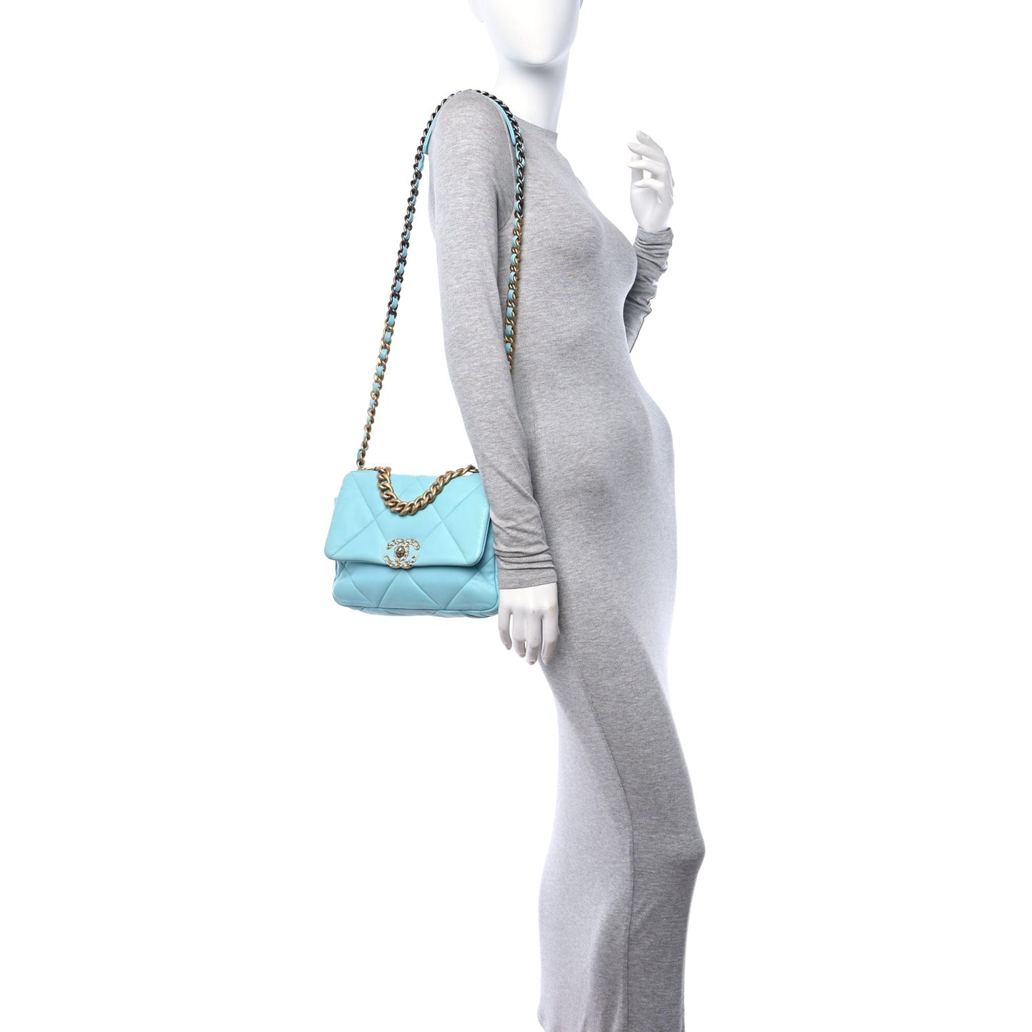 Lambskin Quilted Medium Chanel 19 Flap Light Blue
