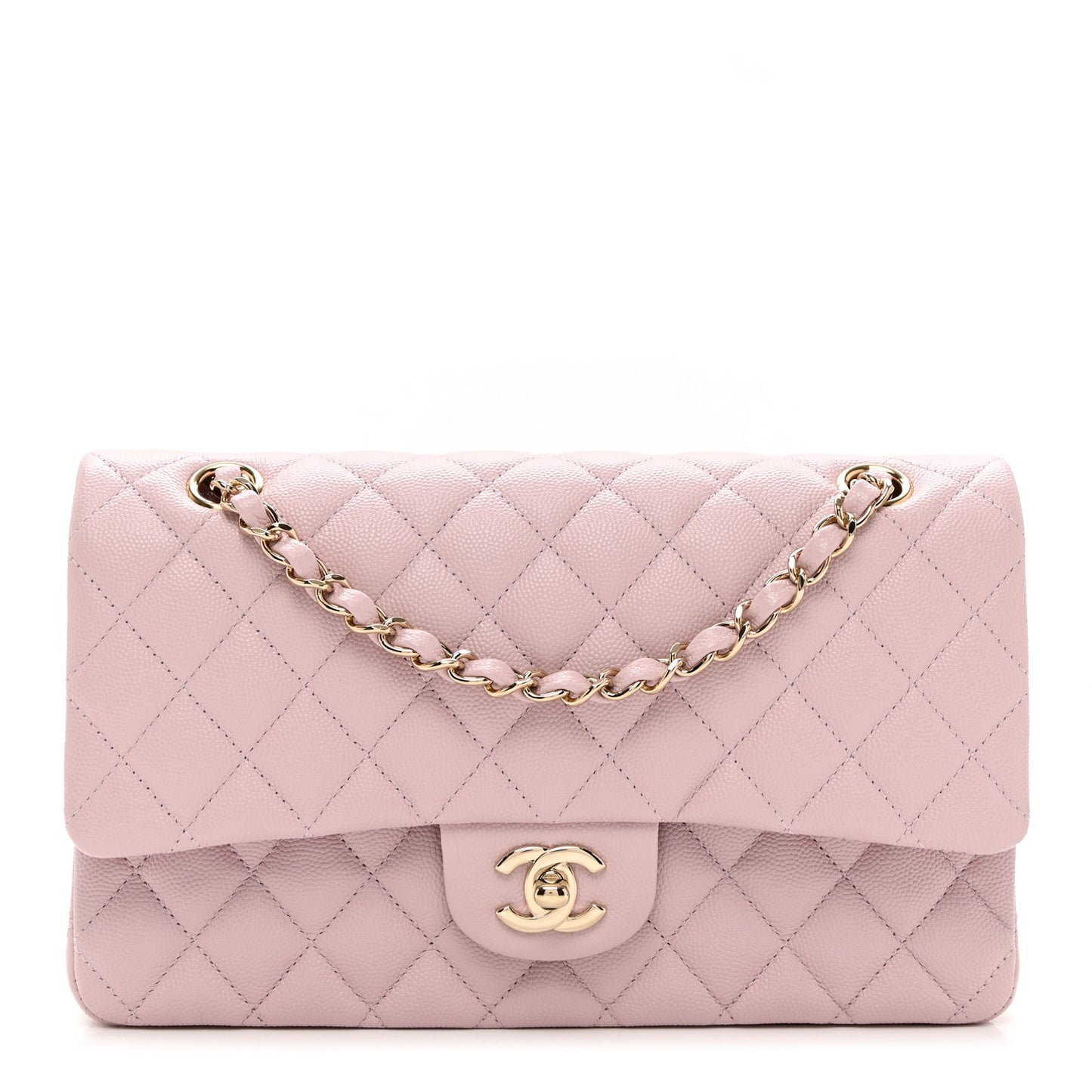 Caviar Quilted Medium Double Flap Light Pink
