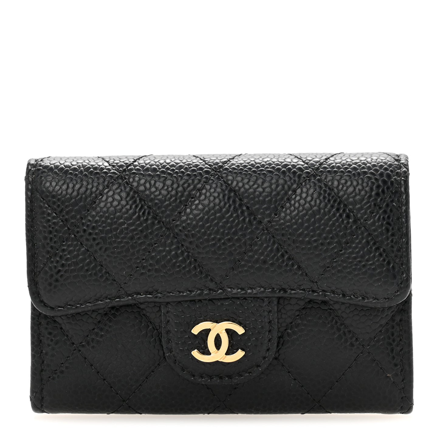 Caviar Quilted Flap Card Holder Wallet Black