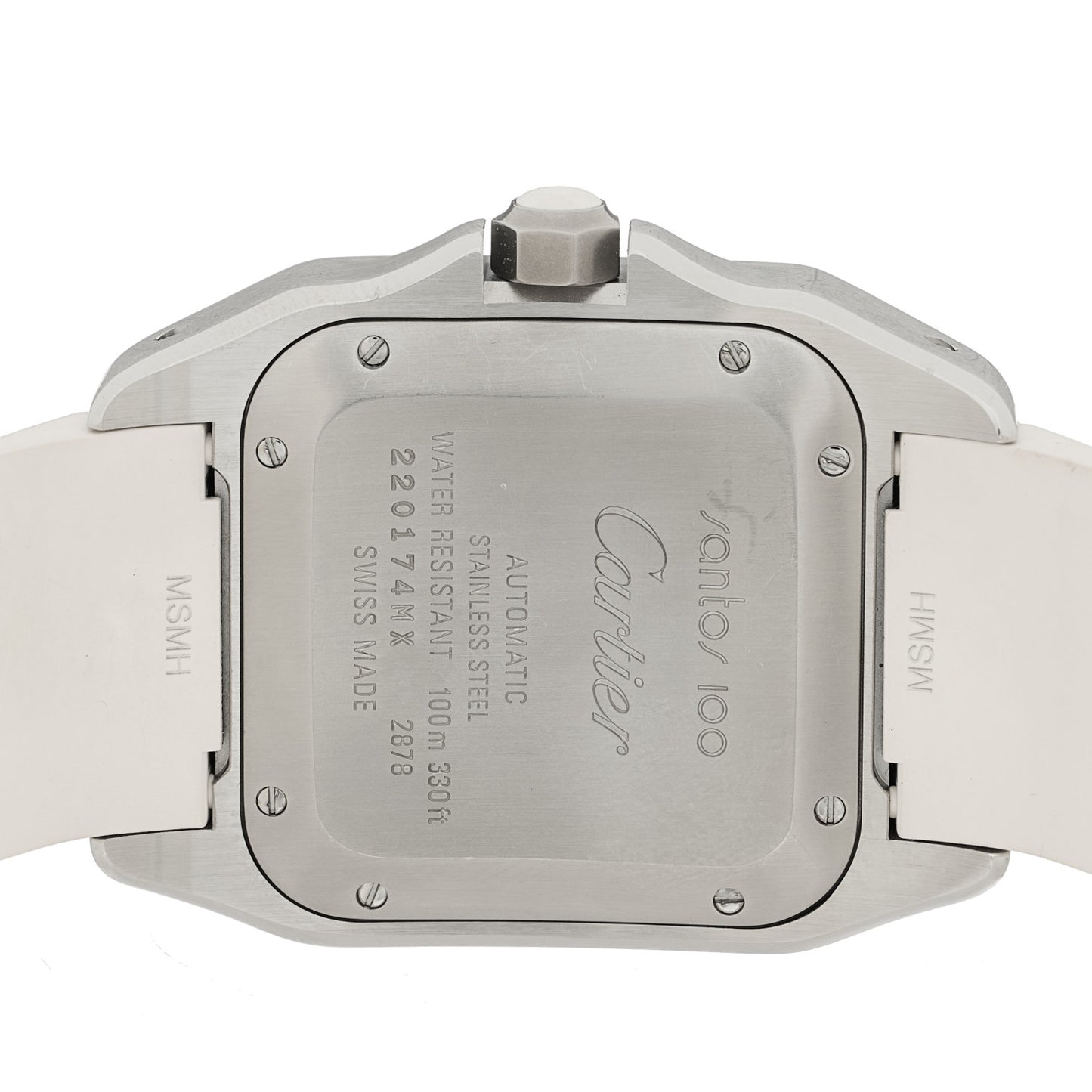 Stainless Steel Rubber 33mm Santos 100 Automatic Watch White