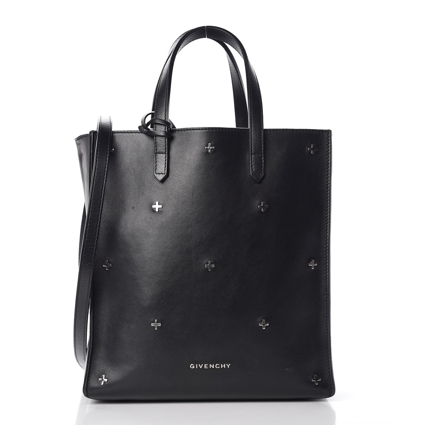 Calfskin Stud Embellished Small Stargate Shopper Tote Black