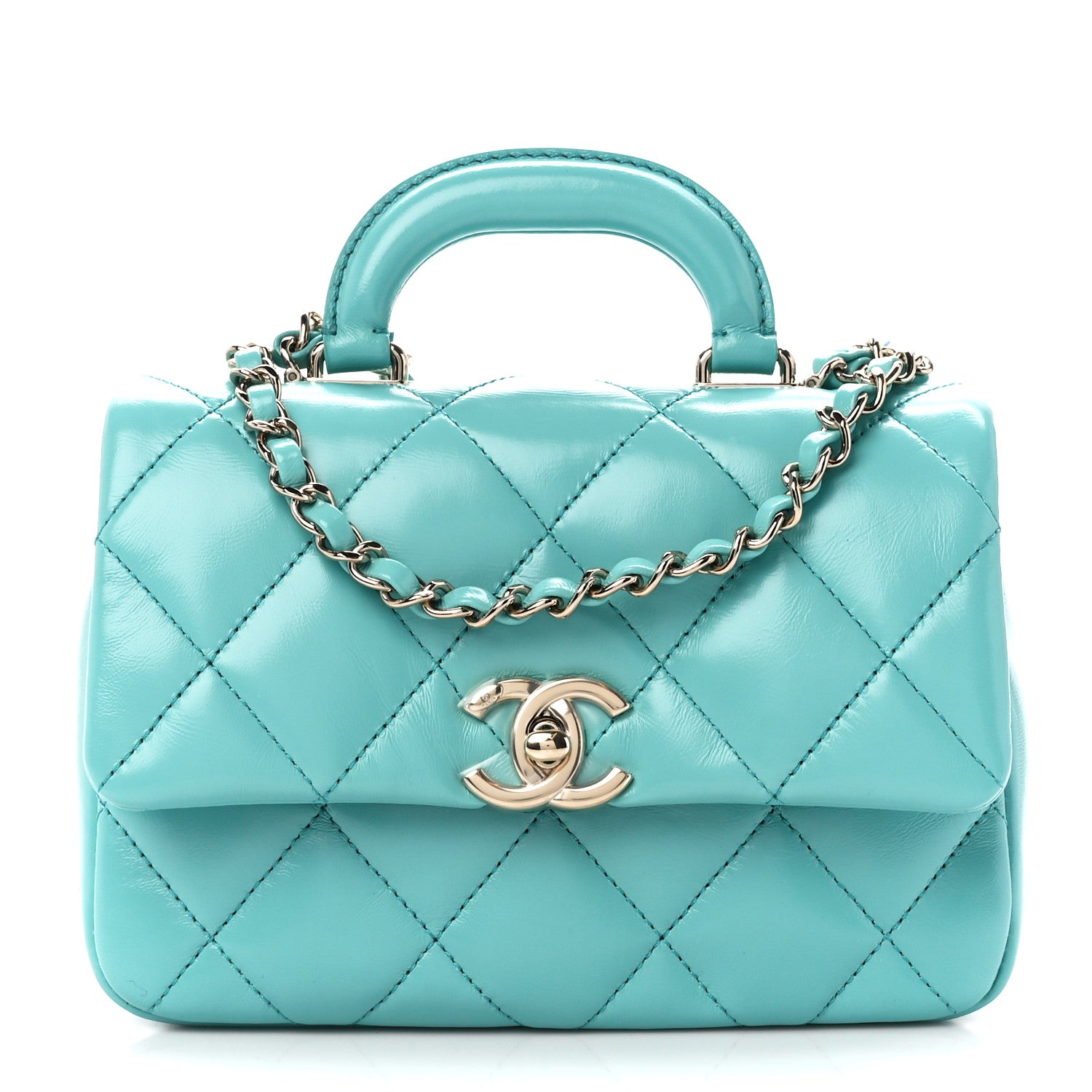 Chanel Shiny Lambskin Quilted Mini Coco Trip Flap Bag Turquoise 1 of 10