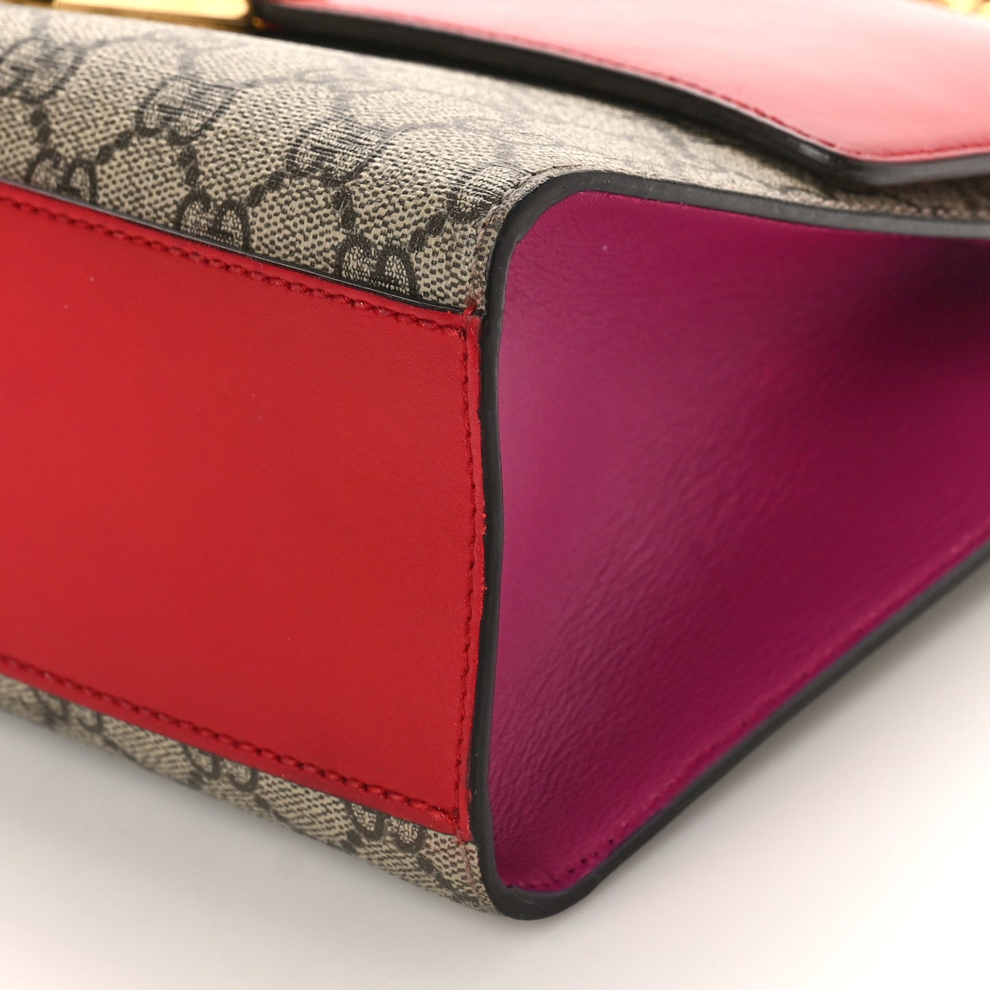 GG Supreme Monogram Calfskin Medium Padlock Shoulder Bag Beige Hibiscus Red New Rosette
