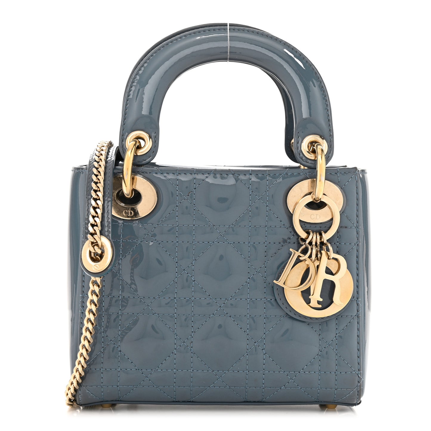 Patent Cannage Mini Lady Dior Light Blue