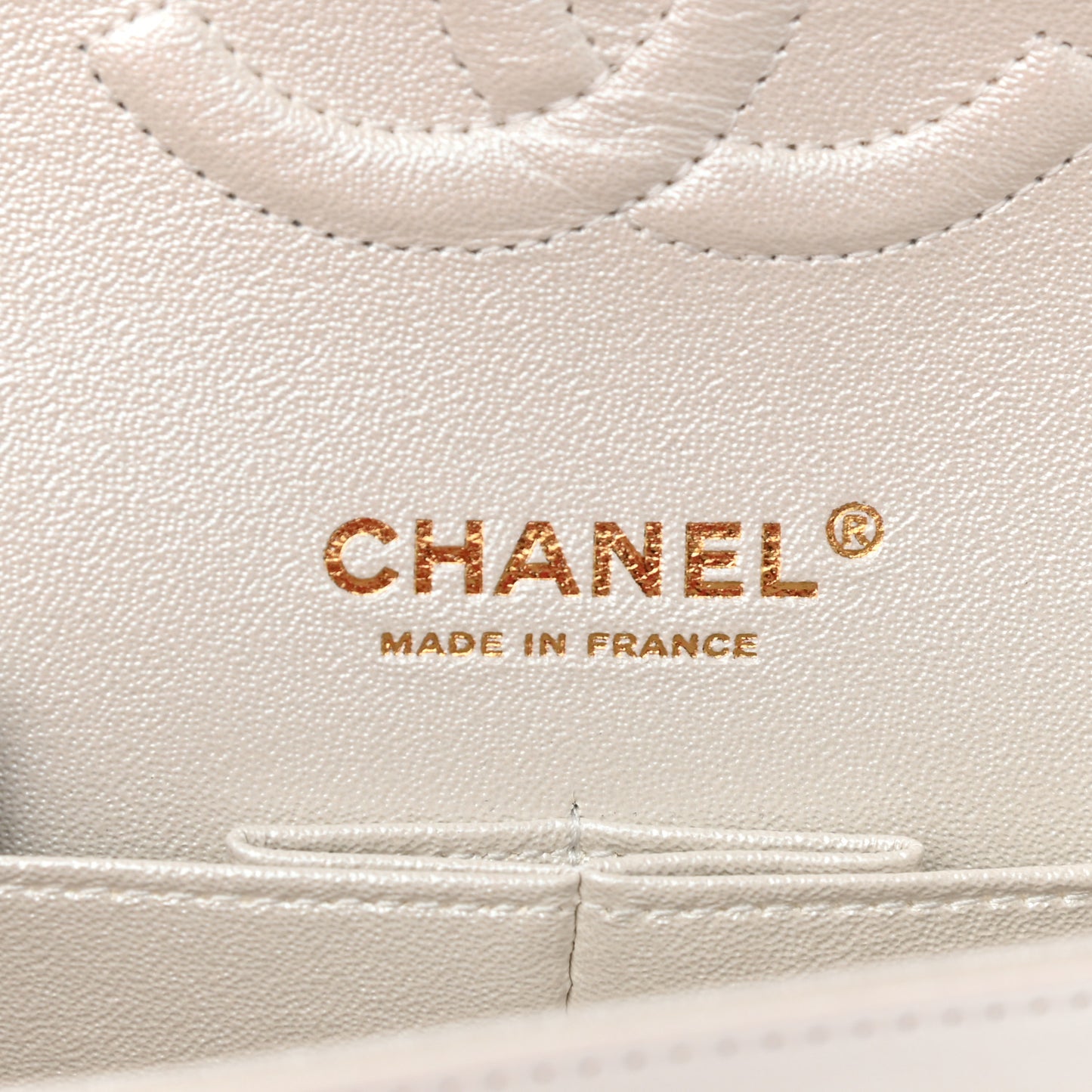 Iridescent Calfskin Quilted Medium Double Flap White