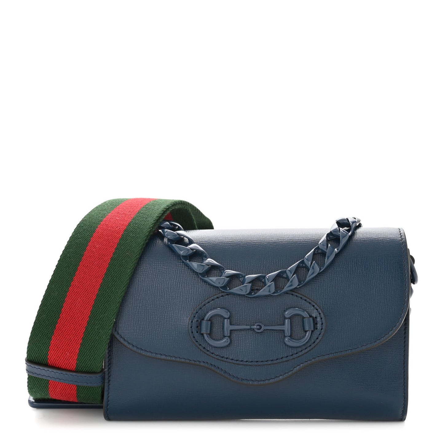 Azalea Calfskin Web Monochrome Mini Horsebit 1955 Chain Shoulder Bag Blue