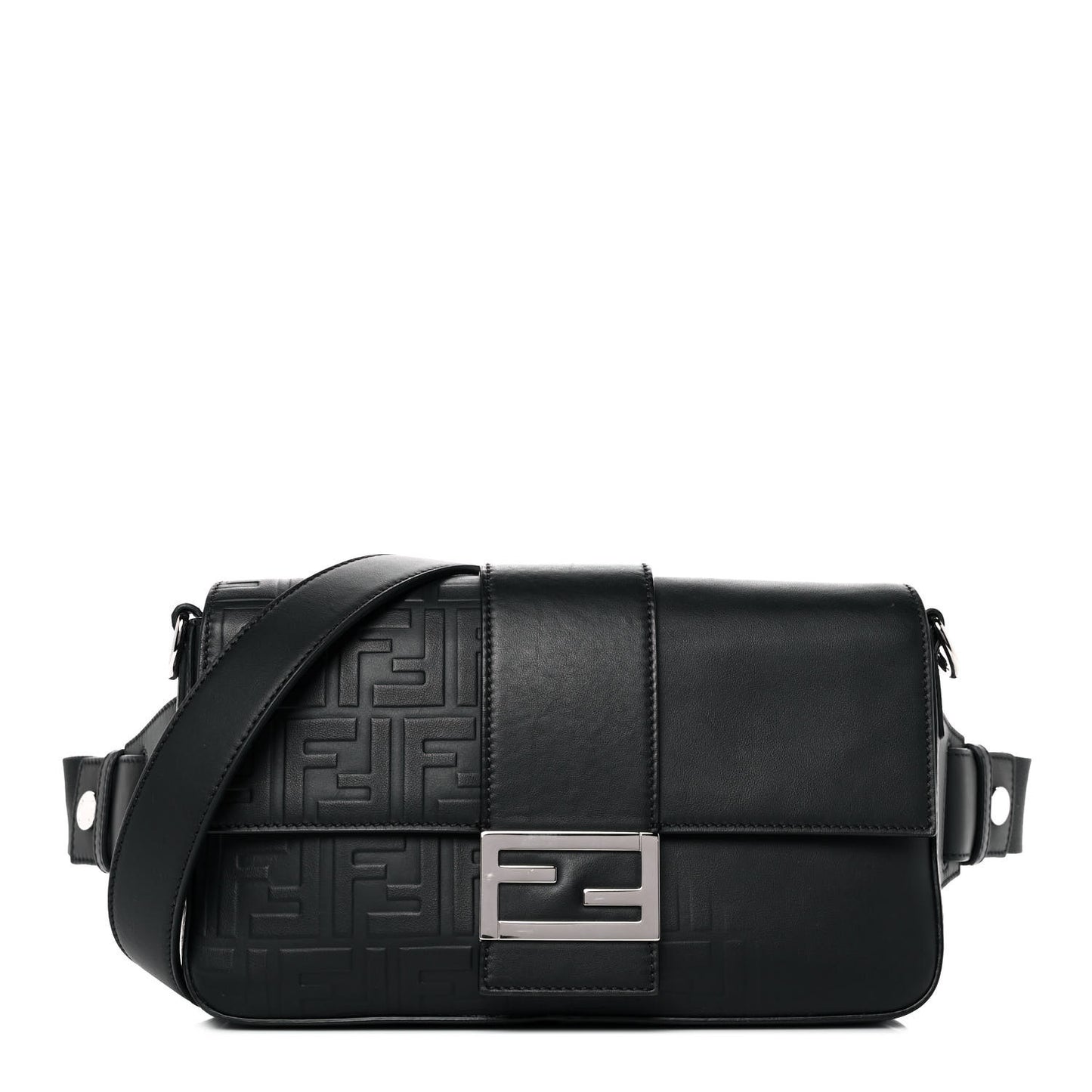 Vitello Grace FF Gradient Embossed Belt Baguette Bag Black