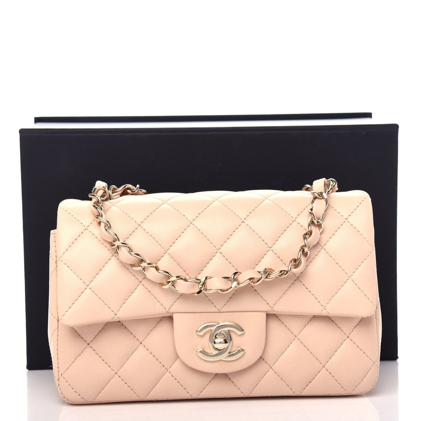 Lambskin Quilted Mini Rectangular Flap Beige
