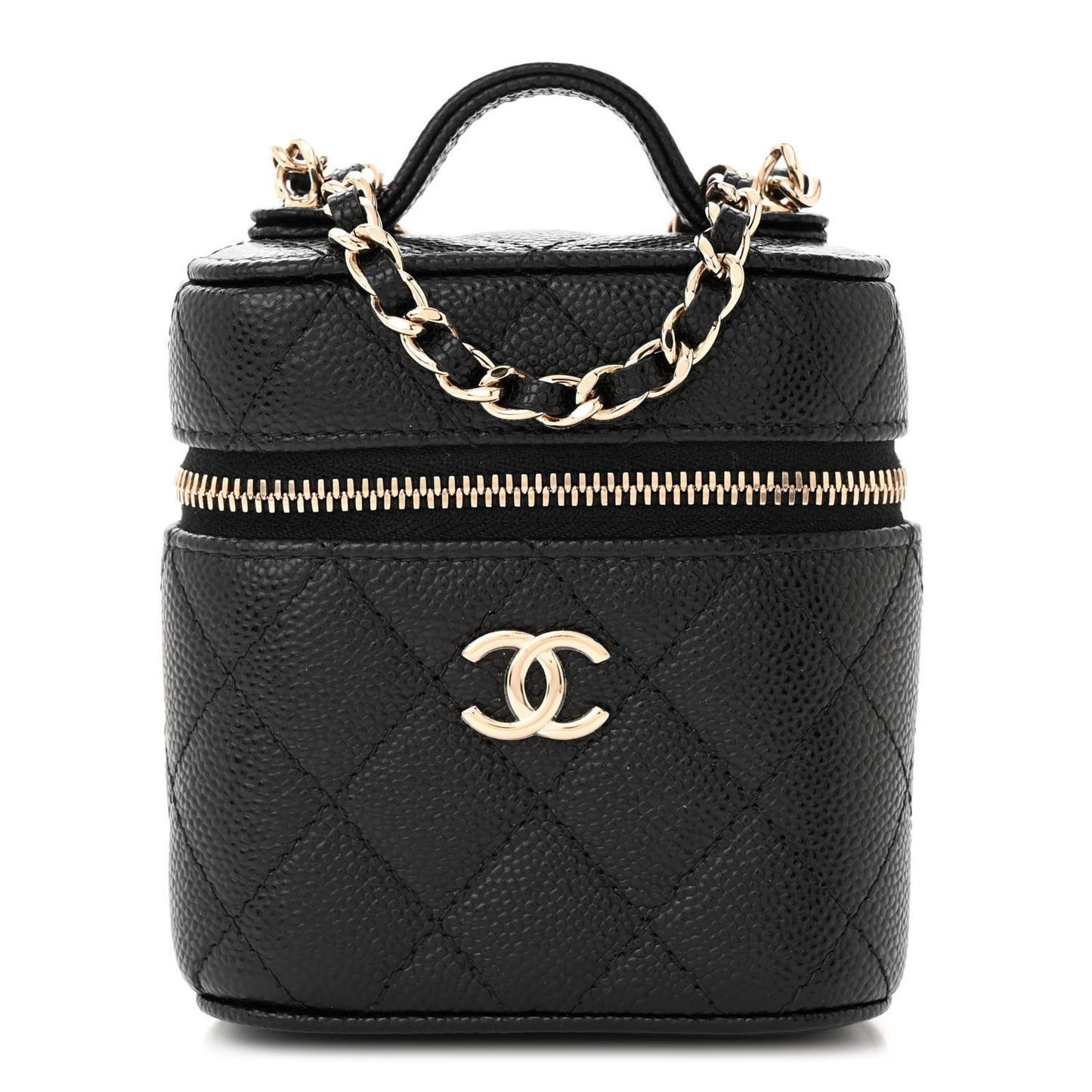 Caviar Quilted Top Handle Mini Vanity Case With Chain Black