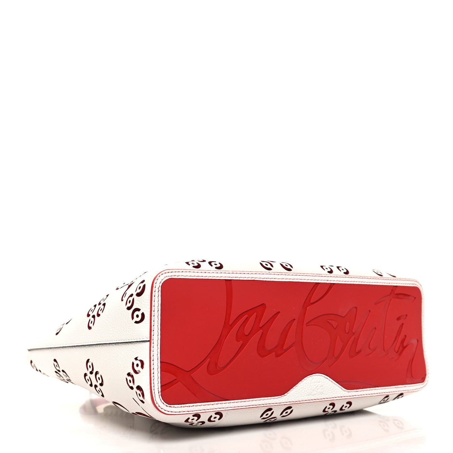 Calfskin Loubinthesky Small Perforated Cabarock Spikes Tote Snow