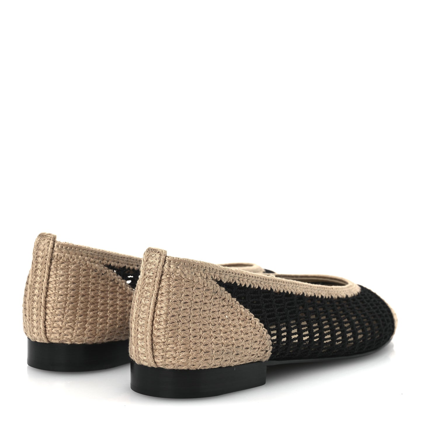 Raffia Cap Toe Ballerina Flats 38 Black Beige