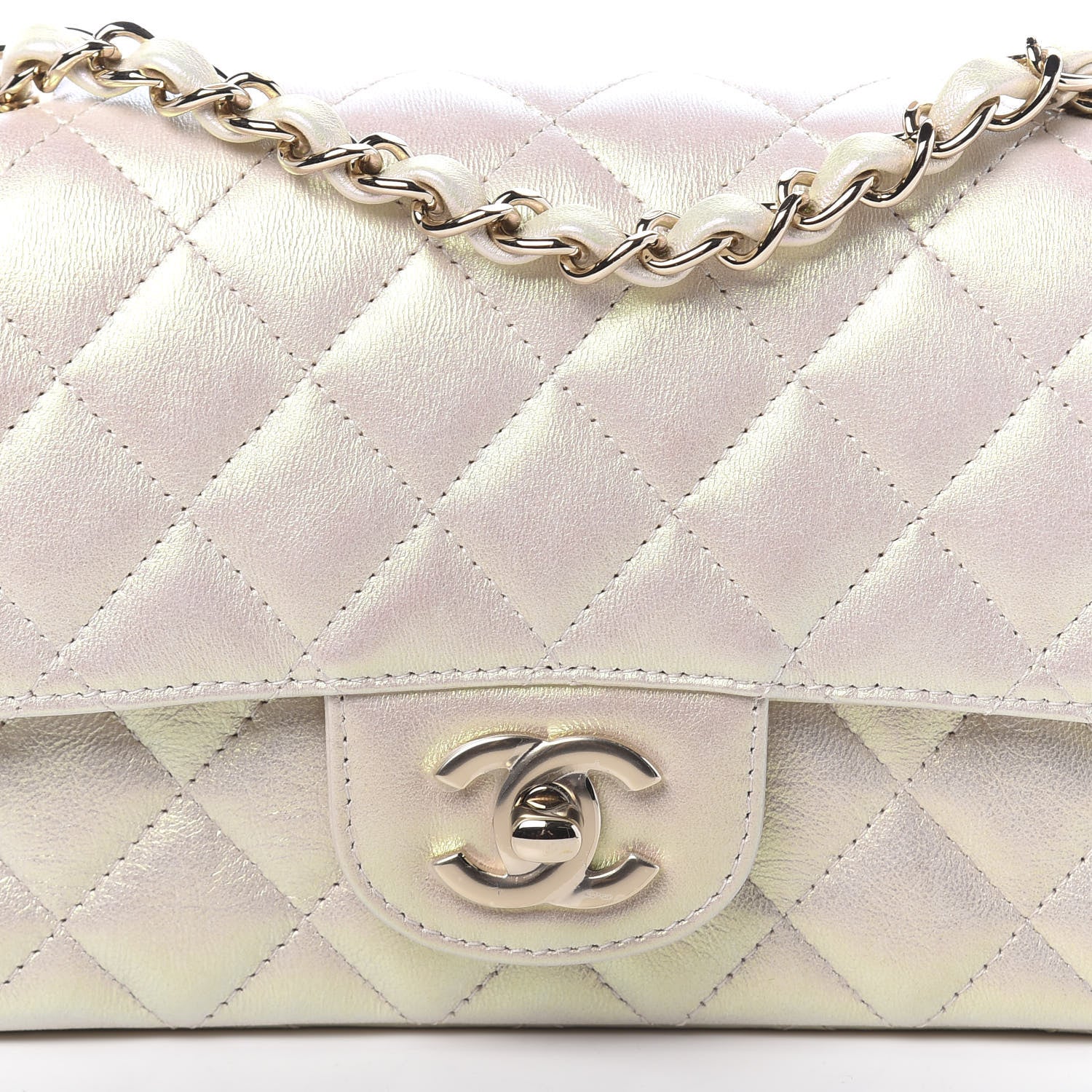 Chanel Iridescent Lambskin Quilted Mini Rectangular Flap Ivory 10 of 11