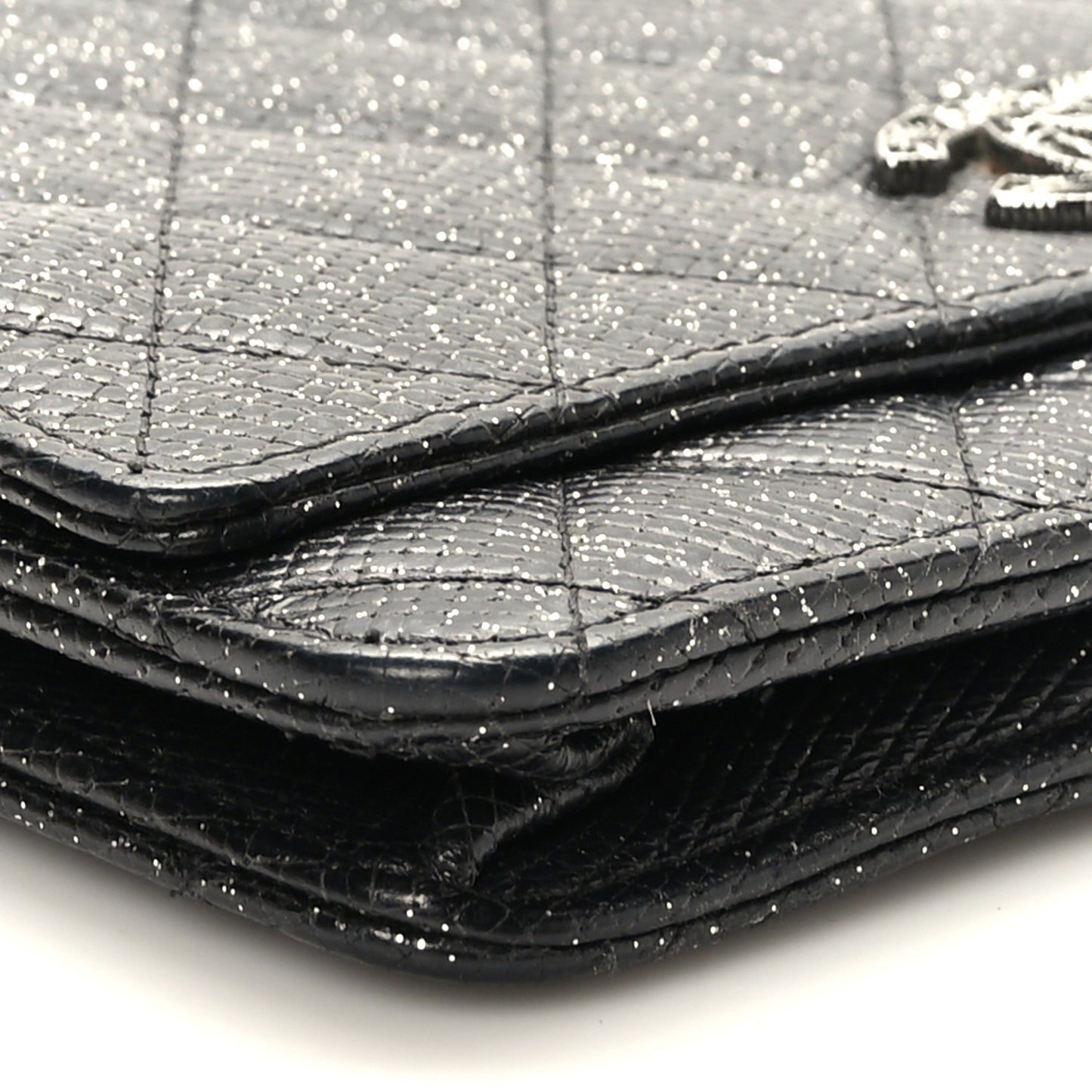Glitter Calfskin Quilted Wallet on Chain WOC Black