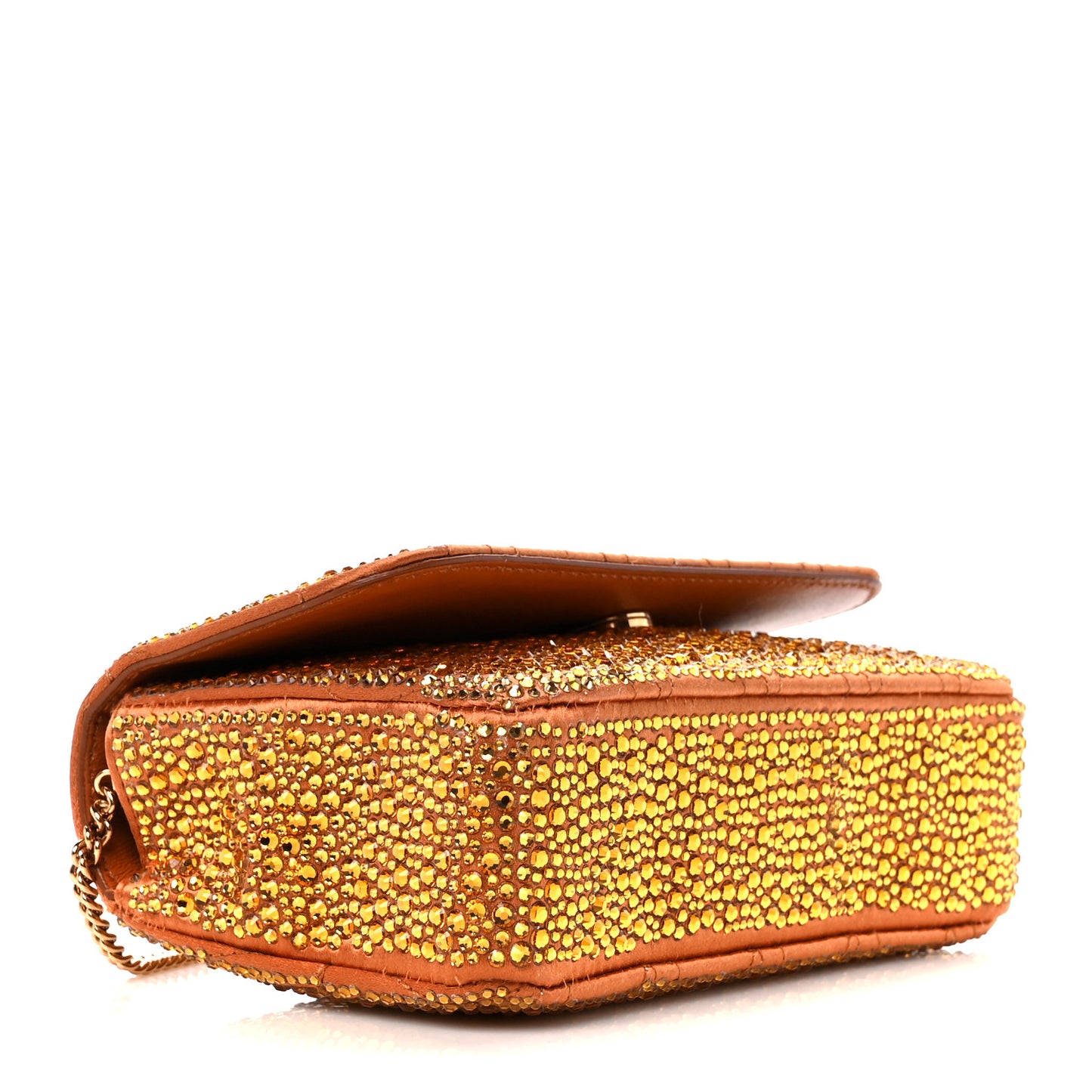 Satin Crystal Virtus Chain Clutch Orange