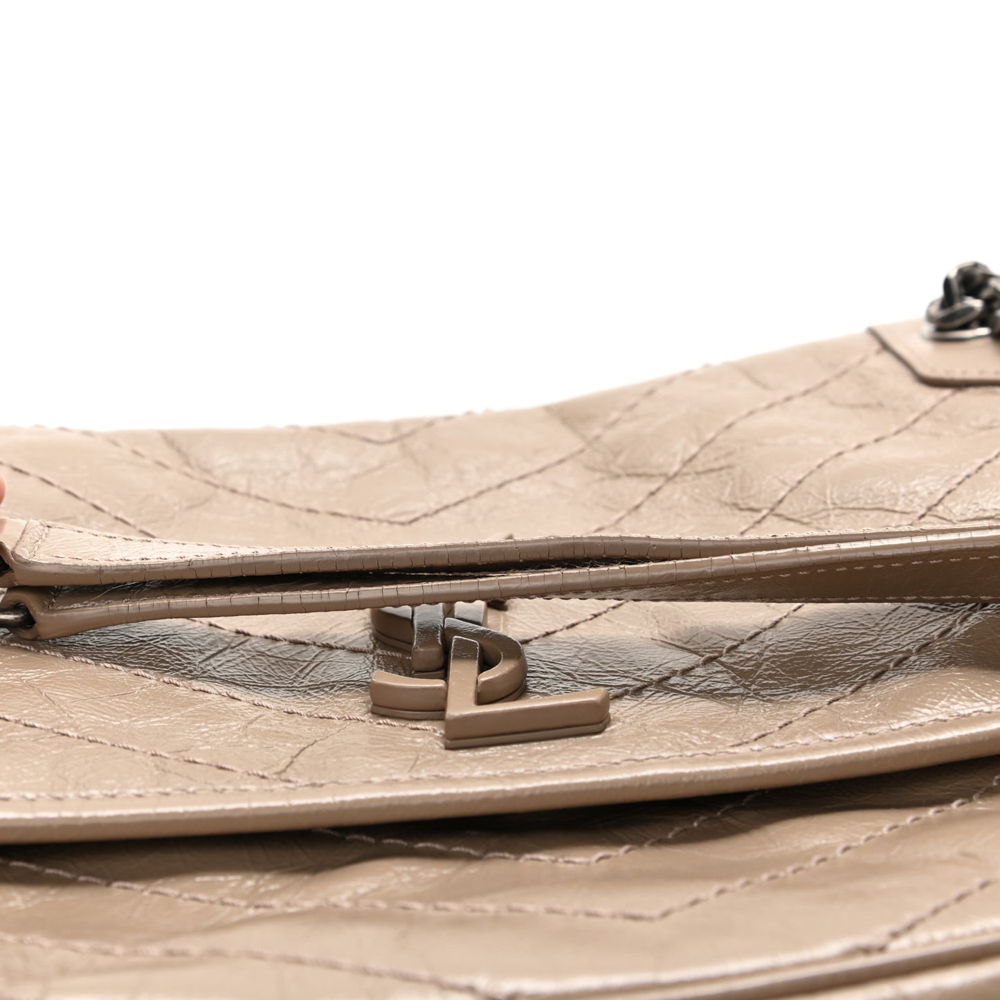 Crinkled Calfskin Matelasse Monogram Medium Niki Chain Satchel Light Natural