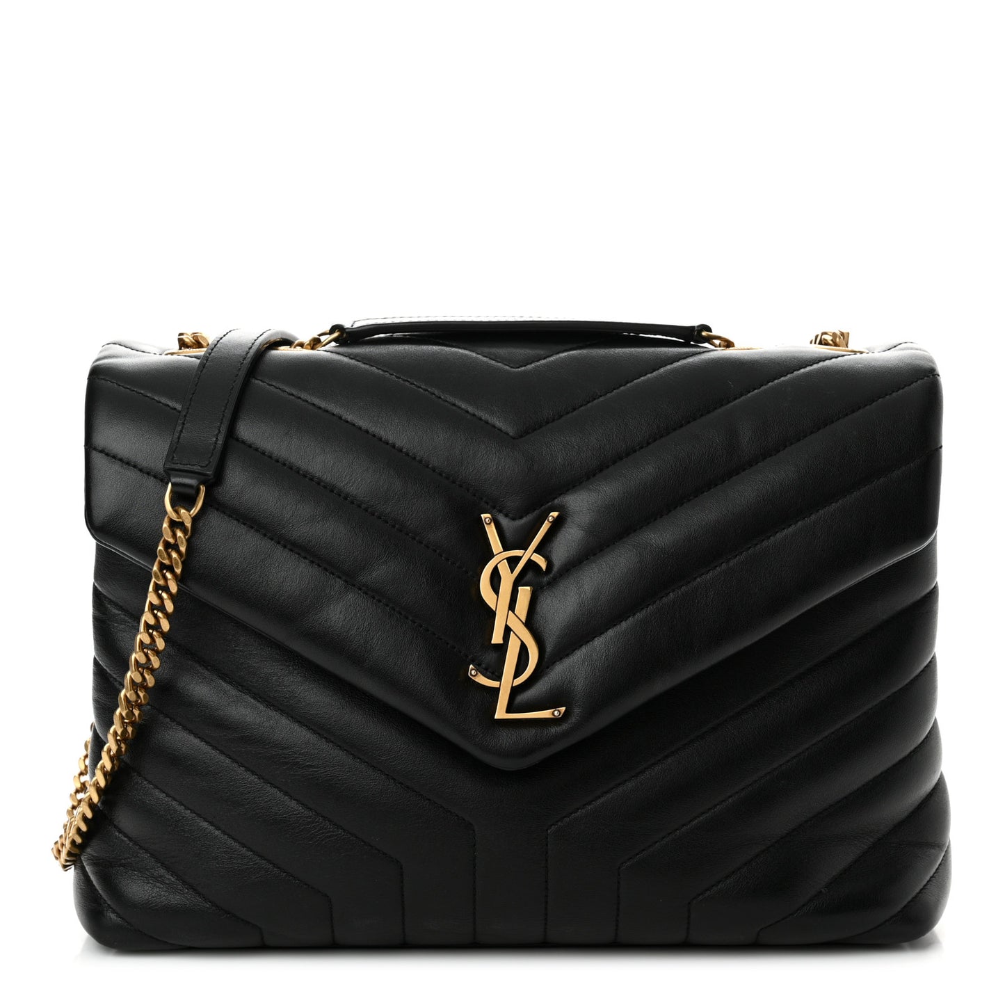 Calfskin Y Quilted Monogram Medium Loulou Chain Satchel Black