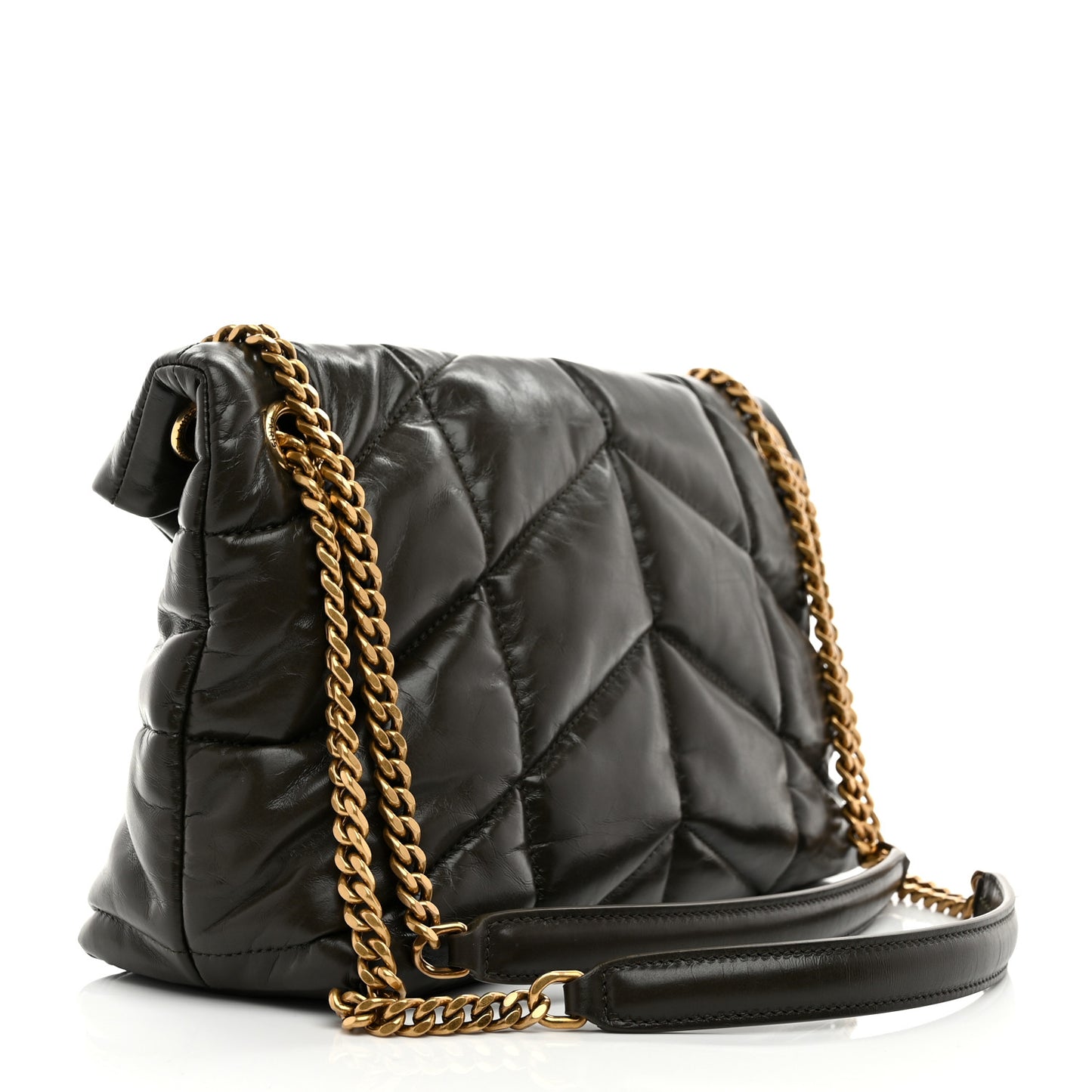 Lambskin Quilted Small Loulou Puffer Monogram Chain Satchel Light Musk