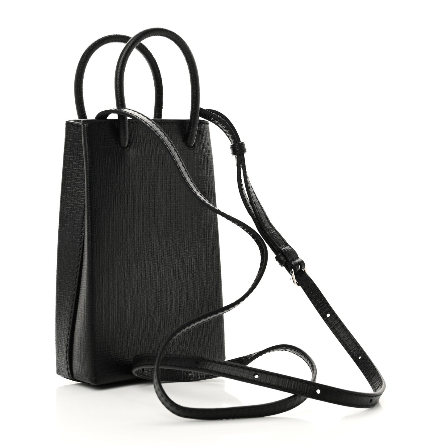 Squared Calfskin Logo Shopping Phone Holder Bag Black