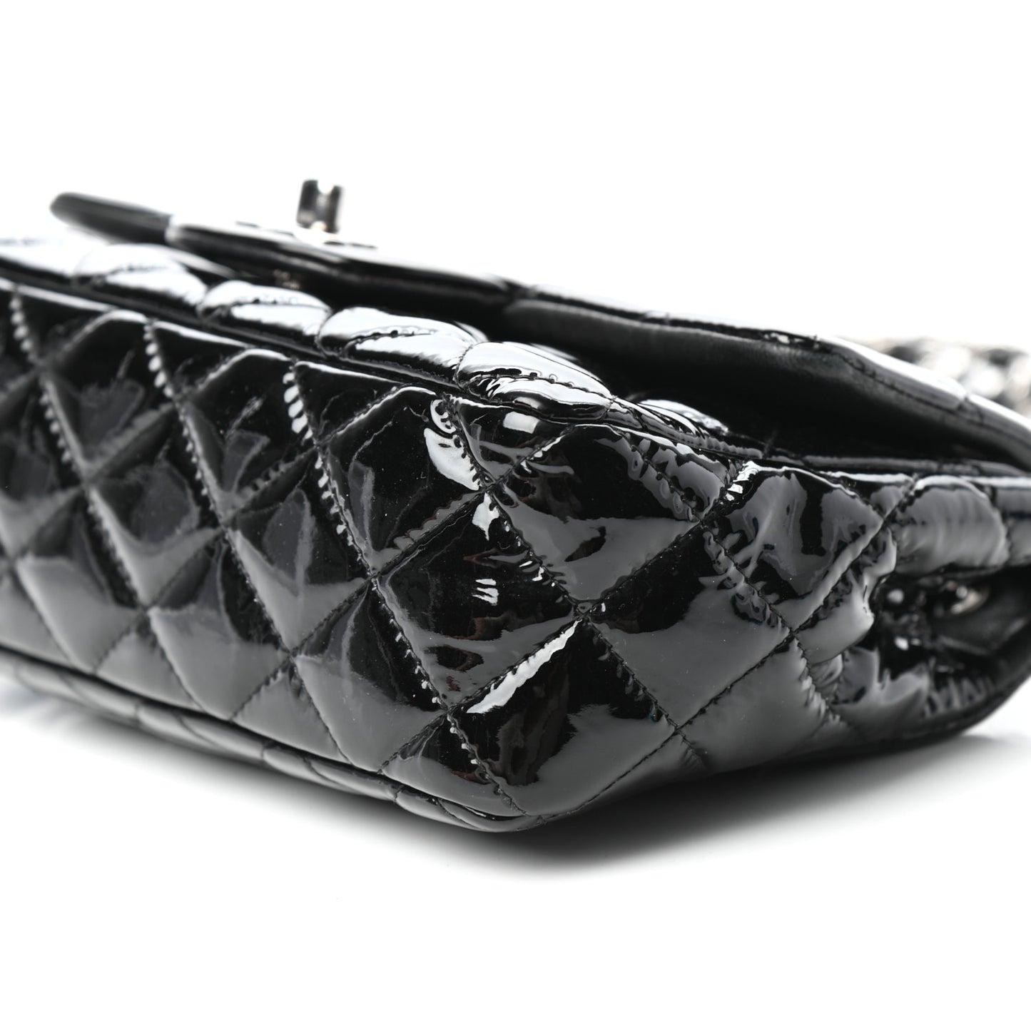 Patent Calfskin Quilted Mini Rectangular Flap Black