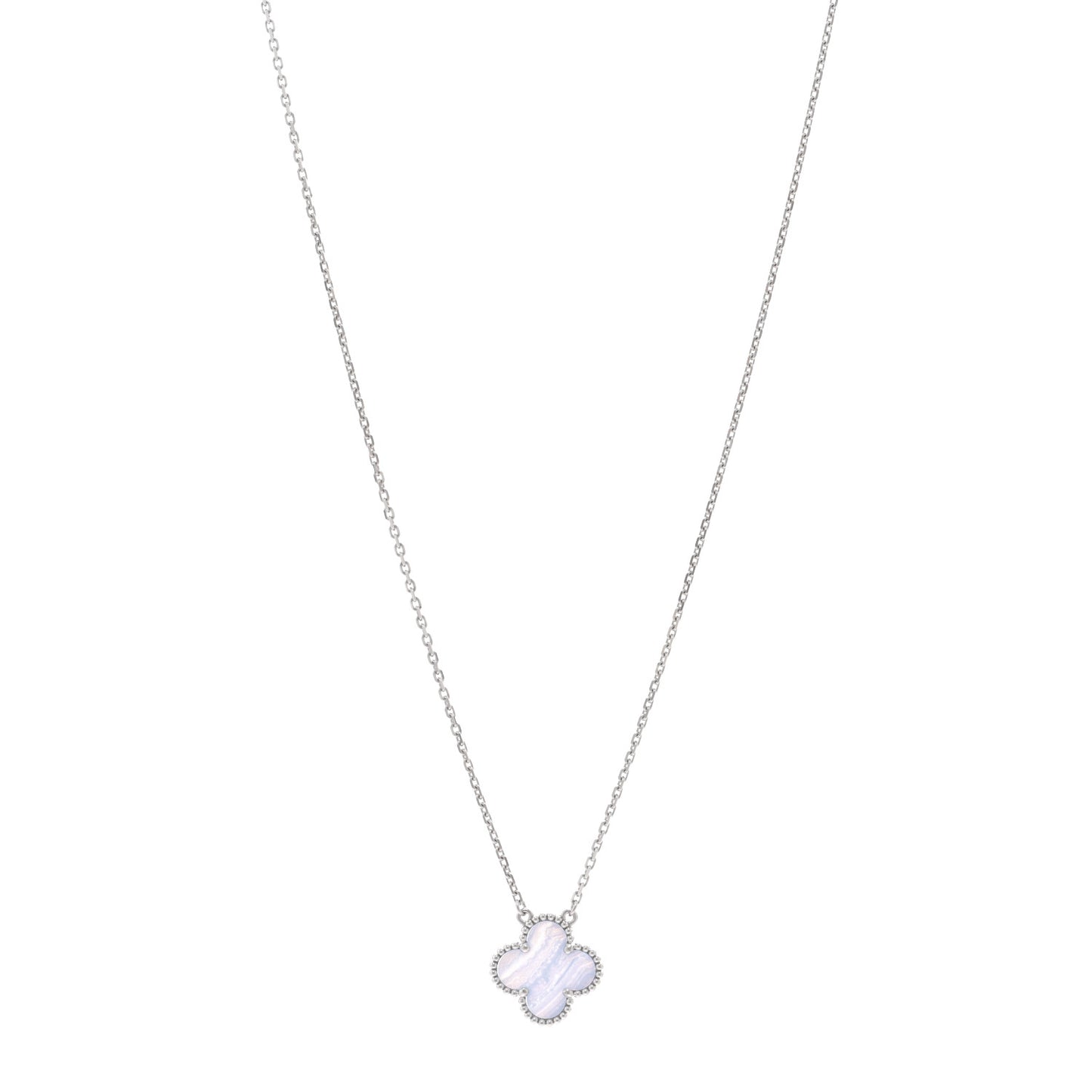 18K White Gold Chalcedony Vintage Alhambra Pendant Necklace