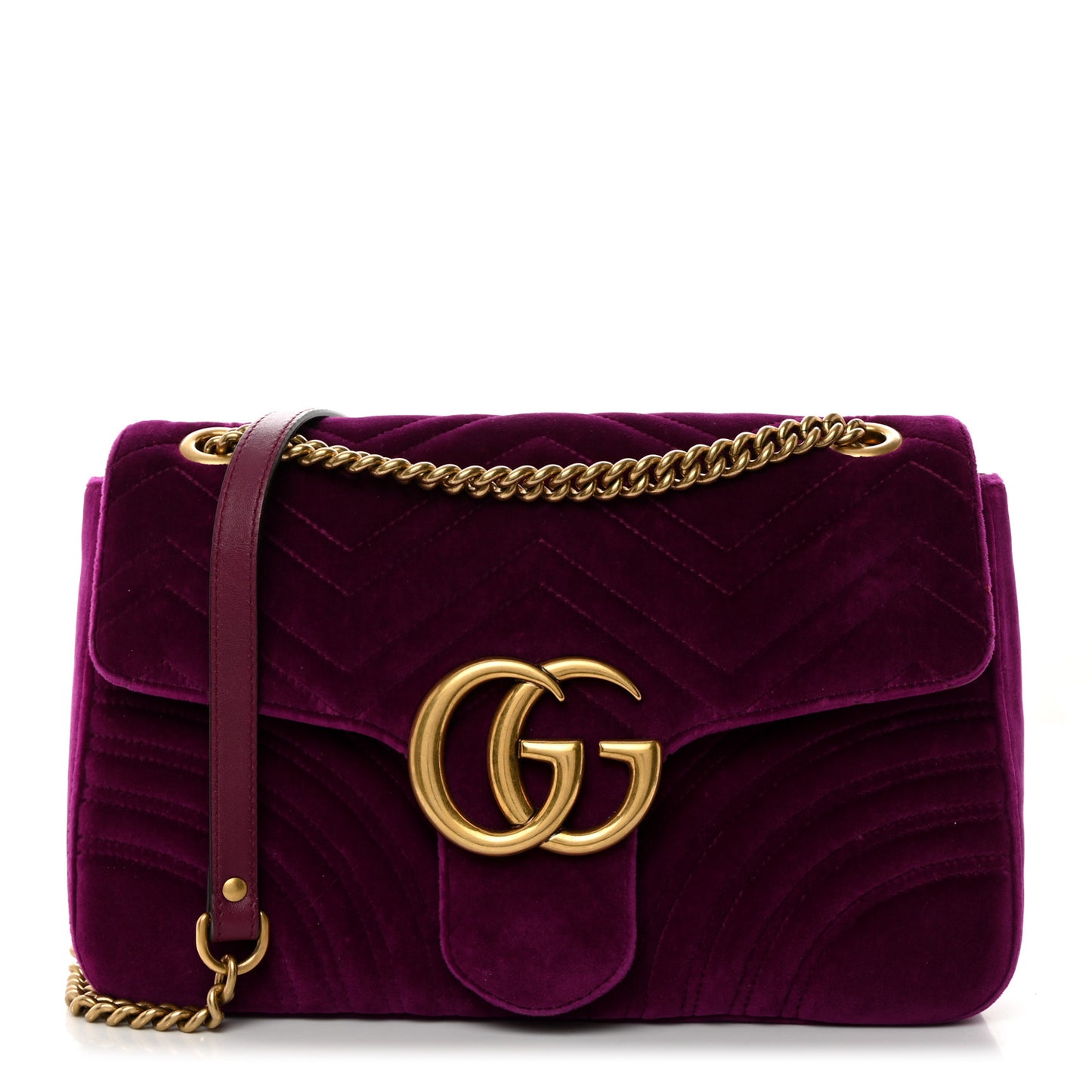 Velvet Matelasse Medium GG Marmont Shoulder Bag Fuchsia Violet Cyclamen
