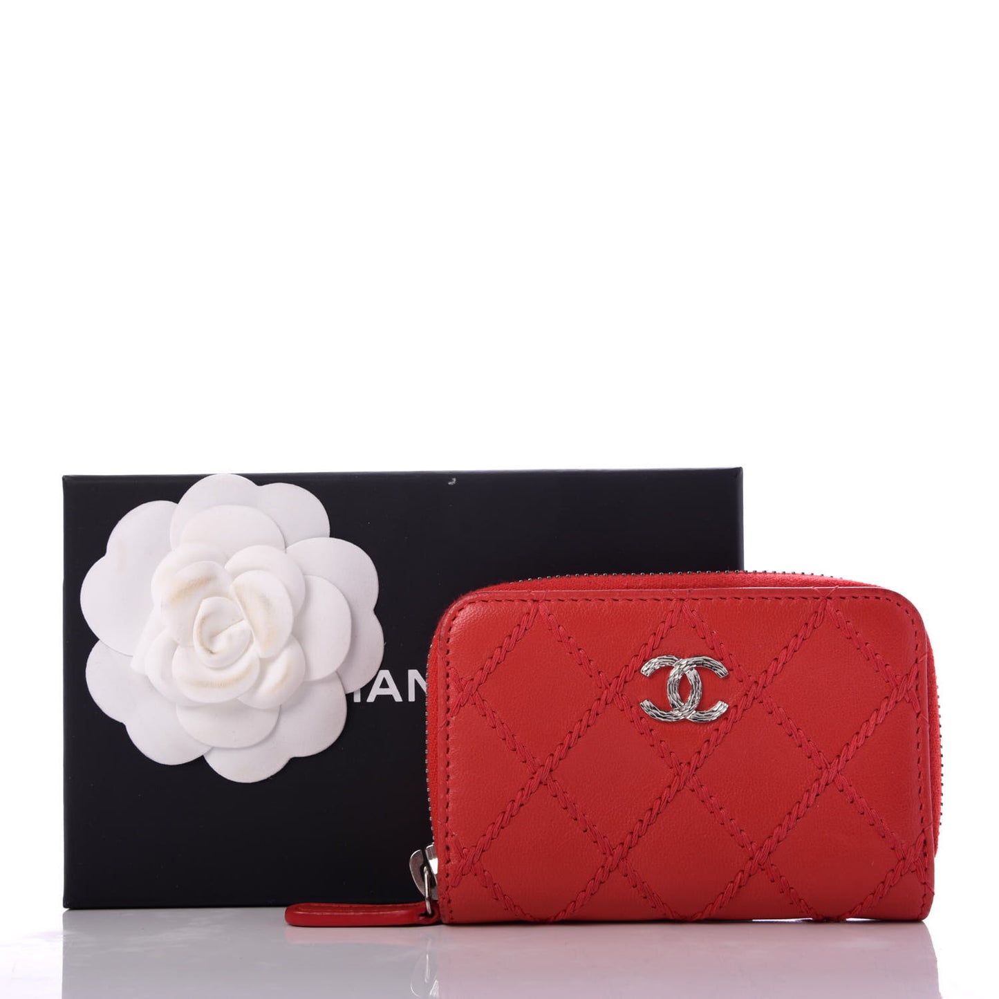 Lambskin Double Stitch Zip Coin Purse Coral Pink